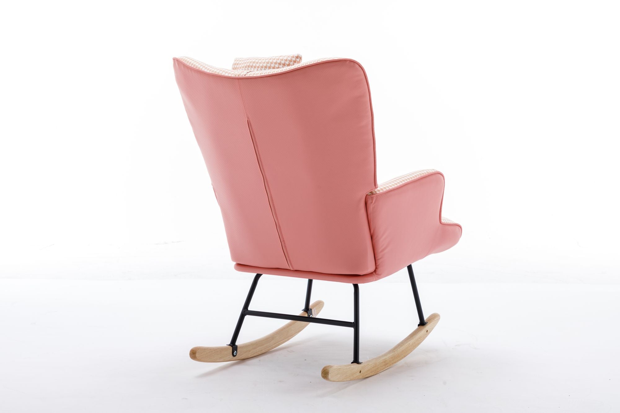 35.5 inch Rocking Chair, Soft Houndstooth Fabric Leather Fabric Rocking Chair for Nursery, Comfy Wingback Glider Rocker with Safe Solid Wood Base for Living Room Bedroom Balcony