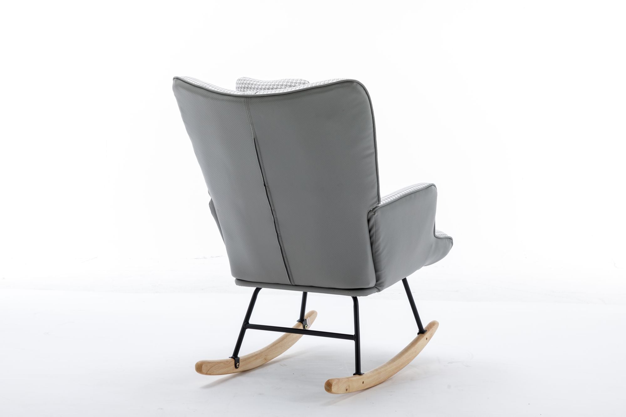 35.5 inch Rocking Chair, Soft Houndstooth Fabric Leather Fabric Rocking Chair for Nursery, Comfy Wingback Glider Rocker with Safe Solid Wood Base for Living Room Bedroom Balcony