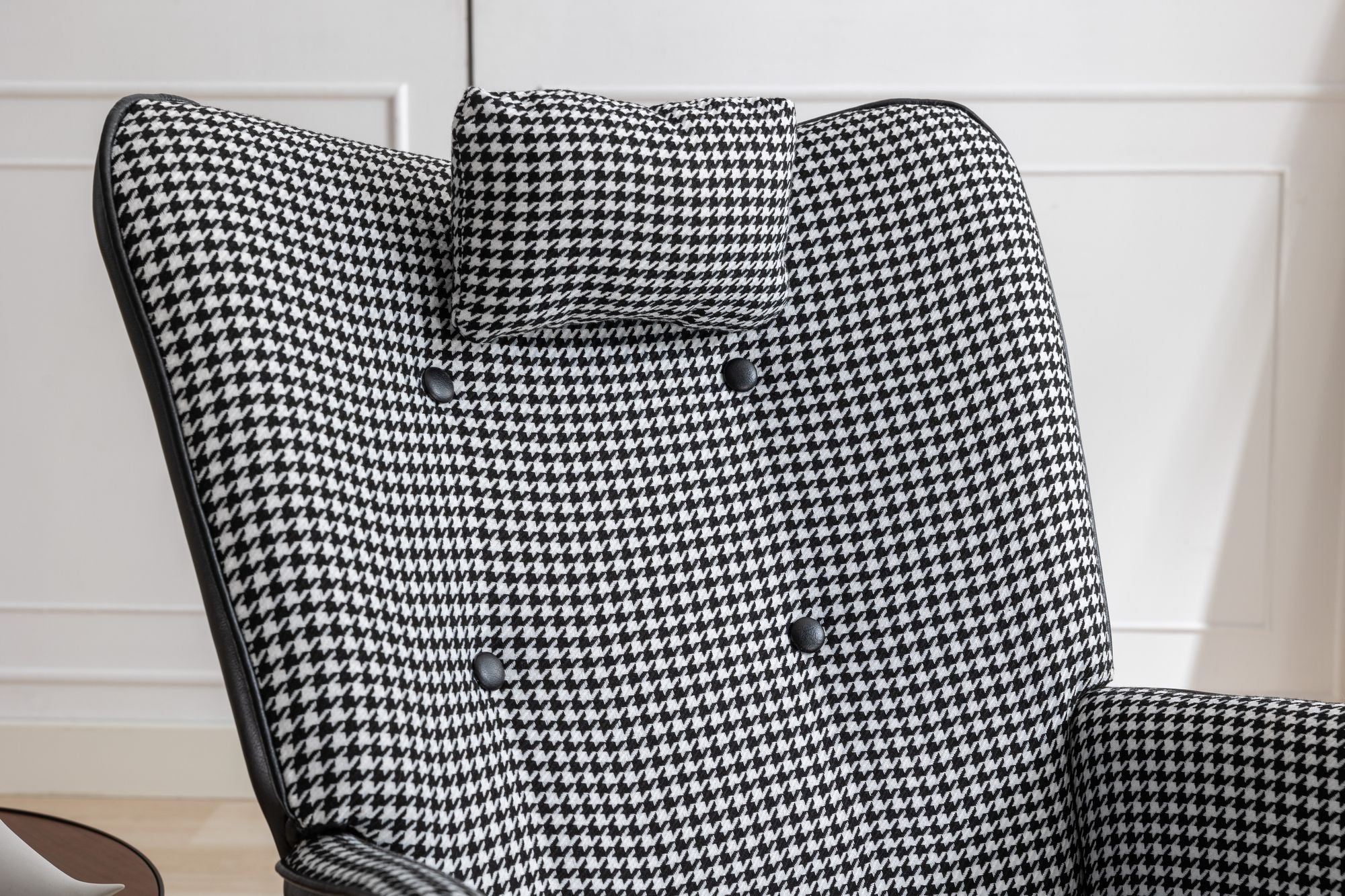 35.5 inch Rocking Chair, Soft Houndstooth Fabric Leather Fabric Rocking Chair for Nursery, Comfy Wingback Glider Rocker with Safe Solid Wood Base for Living Room Bedroom Balcony