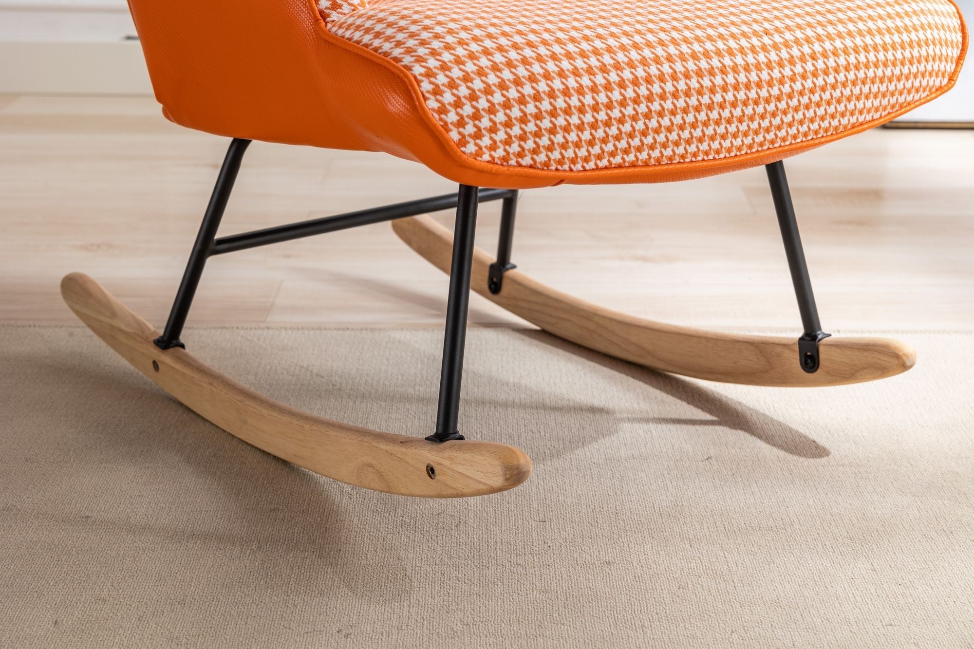 35.5 inch Rocking Chair, Soft Houndstooth Fabric Leather Fabric Rocking Chair for Nursery, Comfy Wingback Glider Rocker with Safe Solid Wood Base for Living Room Bedroom Balcony