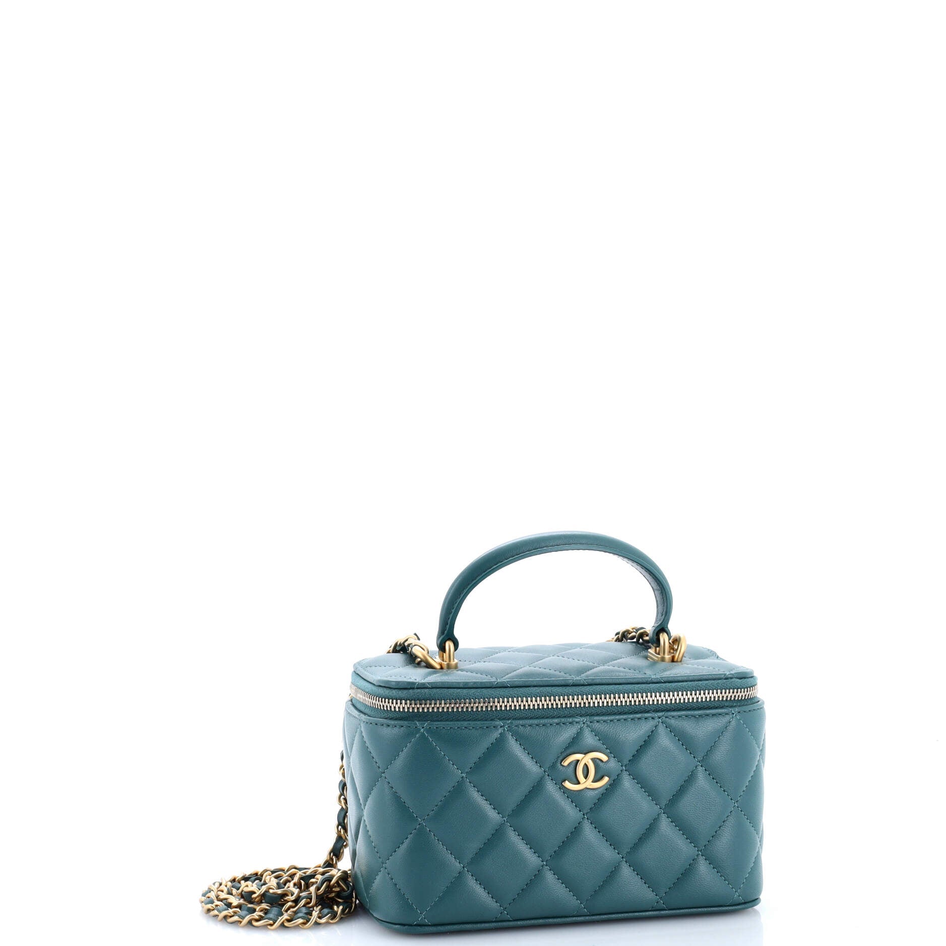 Chanel Classic Top Handle Vanity Case with Chain Quilted Lambskin Small