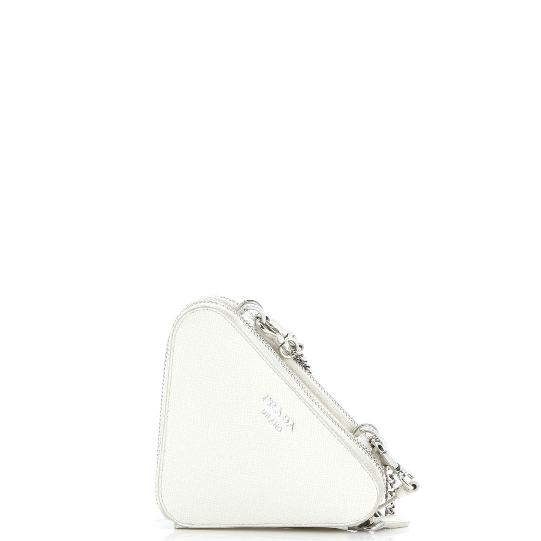 Prada Triangle Double Zip Pouch Bag with Chain Saffiano Leather Mini