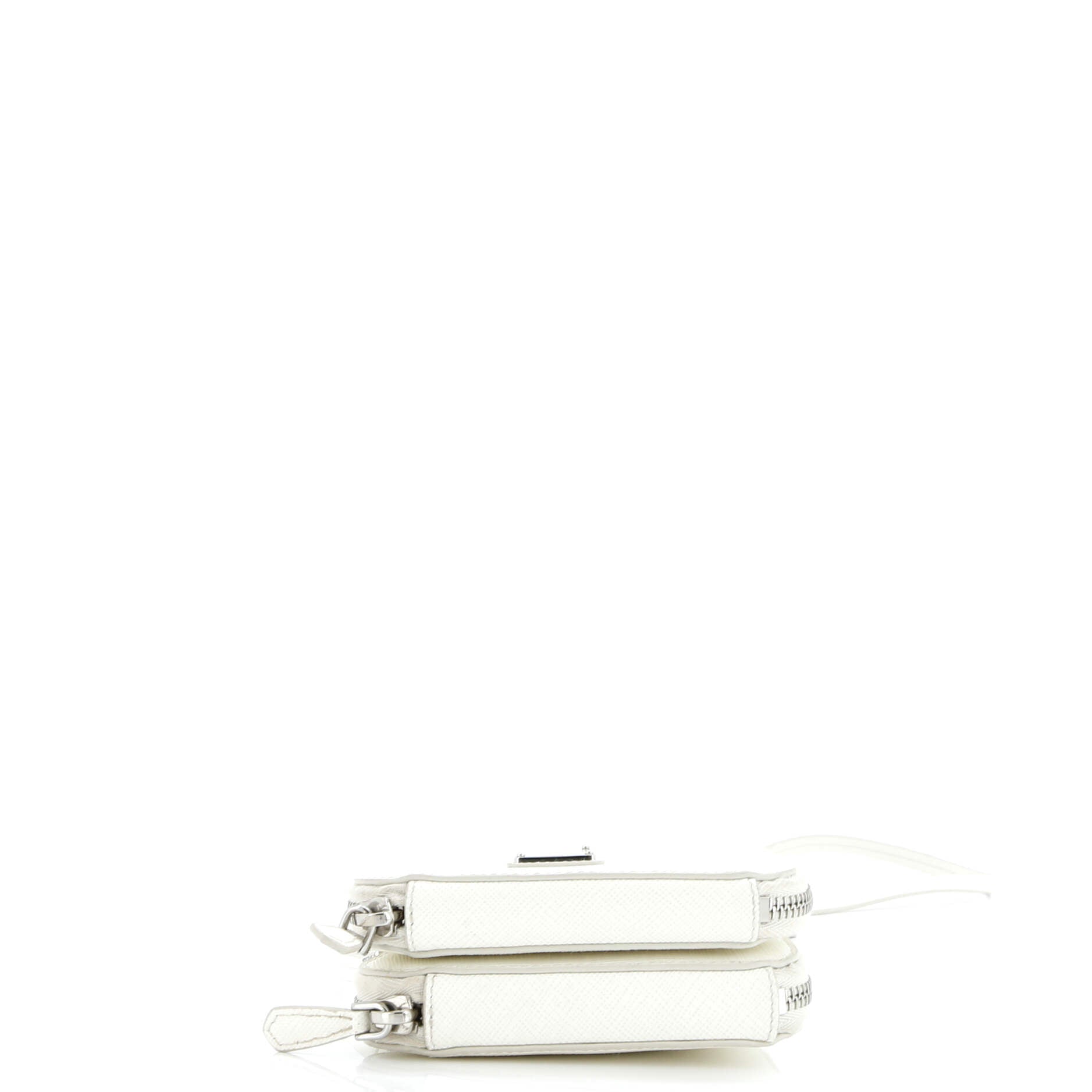 Prada Triangle Double Zip Pouch Bag with Chain Saffiano Leather Mini