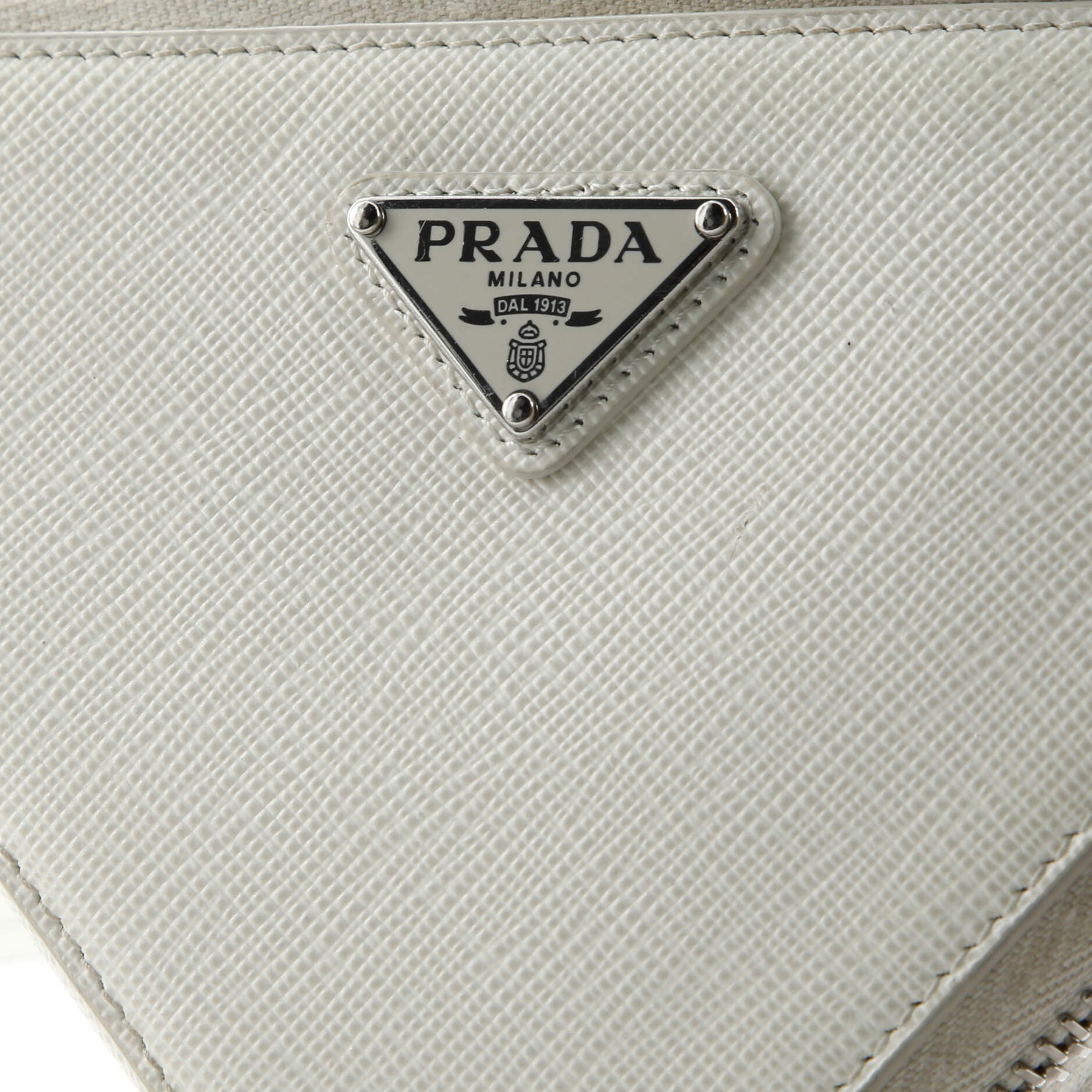 Prada Triangle Double Zip Pouch Bag with Chain Saffiano Leather Mini