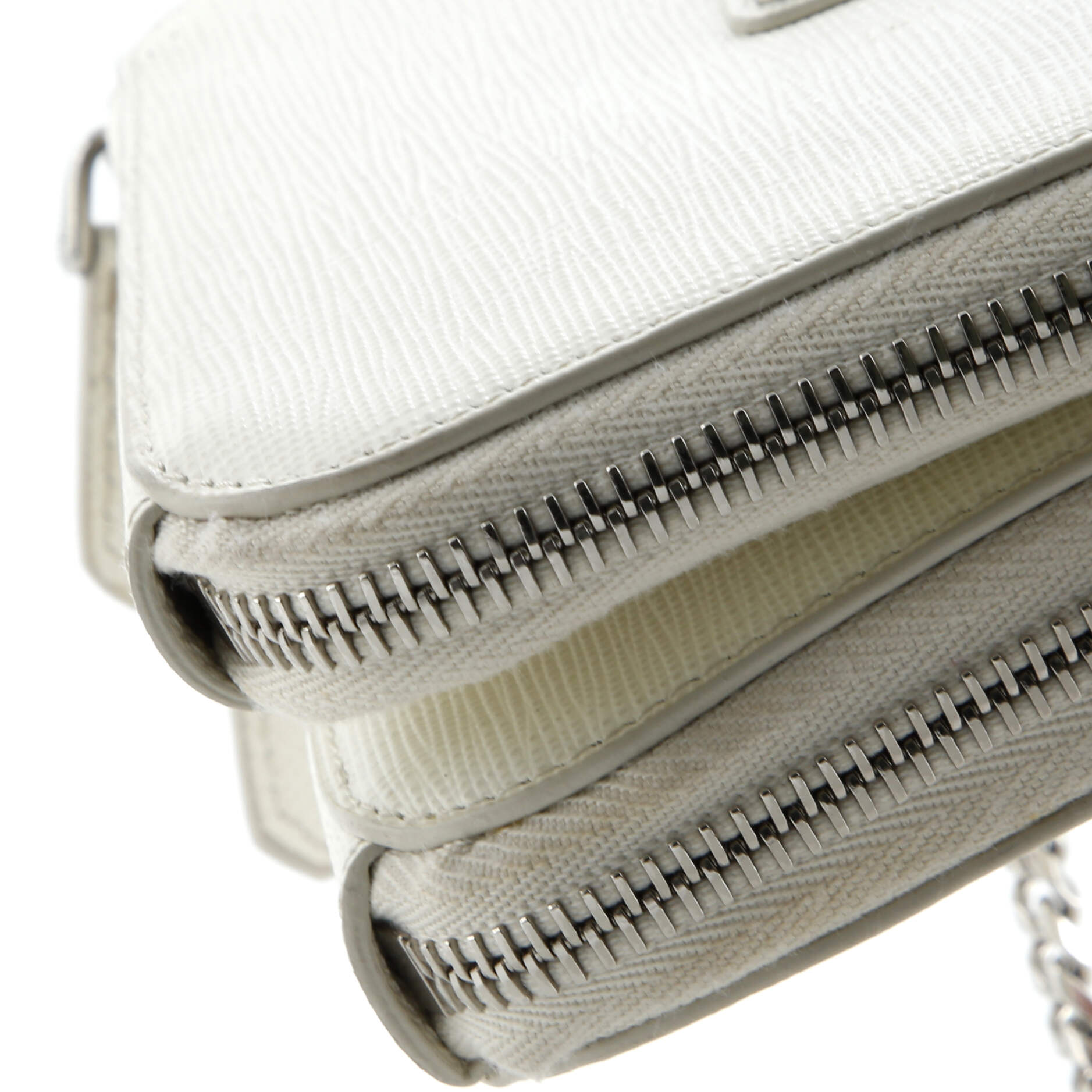 Prada Triangle Double Zip Pouch Bag with Chain Saffiano Leather Mini