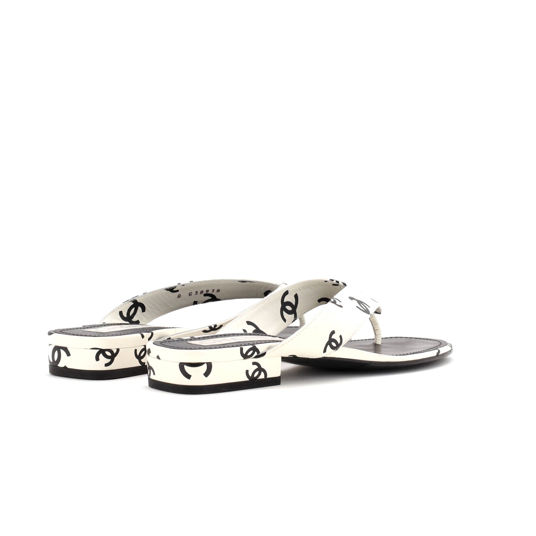Chanel Women's CC Coco Beach Thong Sandals Printed Leather
