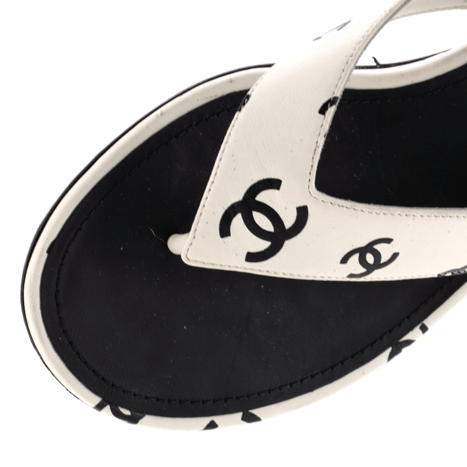 Chanel Women's CC Coco Beach Thong Sandals Printed Leather