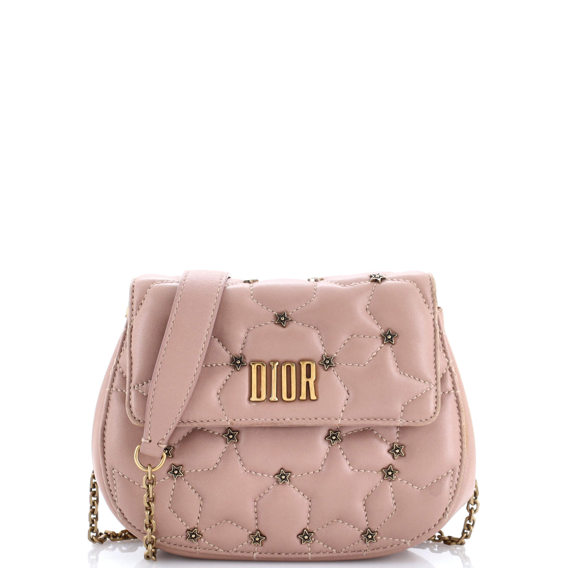 Christian Dior D-Fence Round Clutch with Chain Studded Leather Small