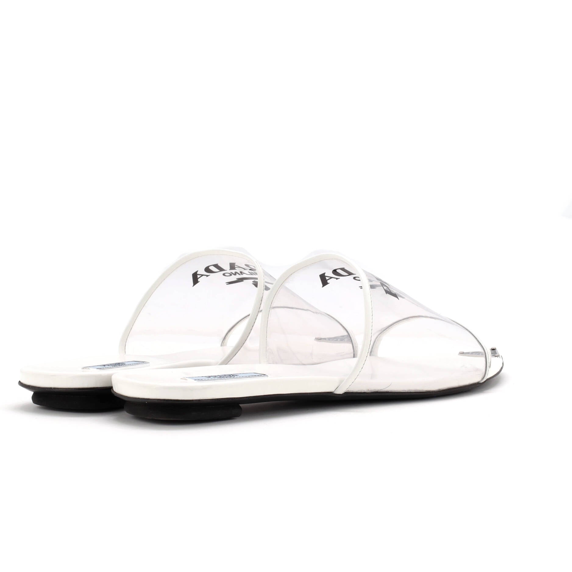 Prada Women's Logo Flat Slide Sandals PVC with Leather