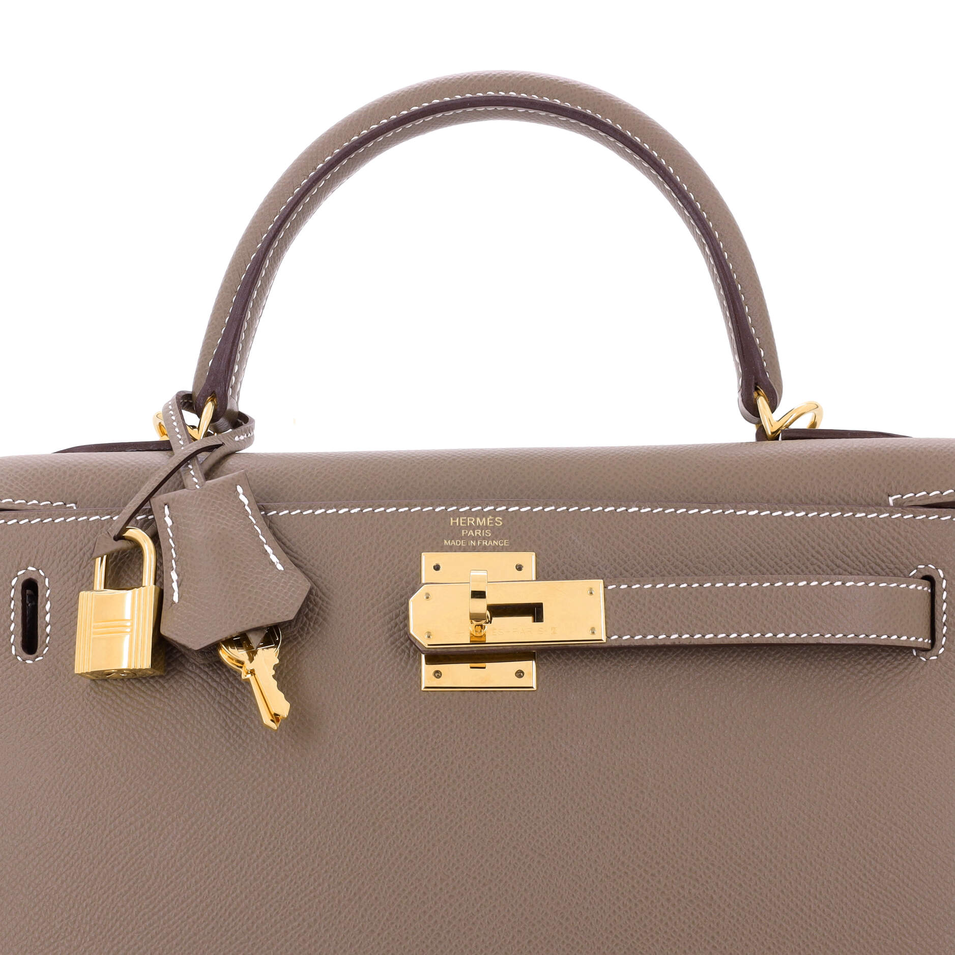 Hermes Kelly Handbag Grey Epsom with Gold Hardware 28