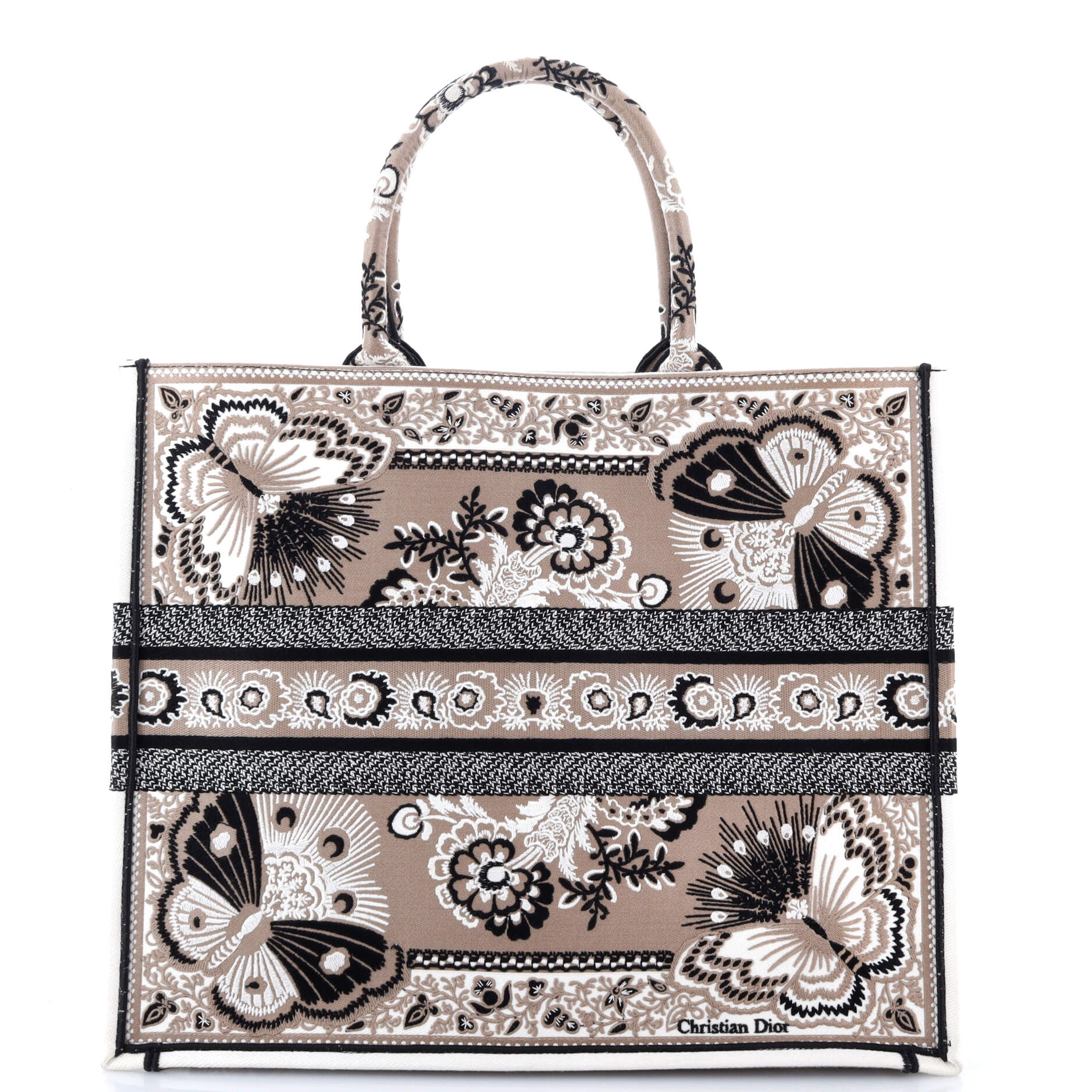 Christian Dior Book Tote Embroidered Canvas Large