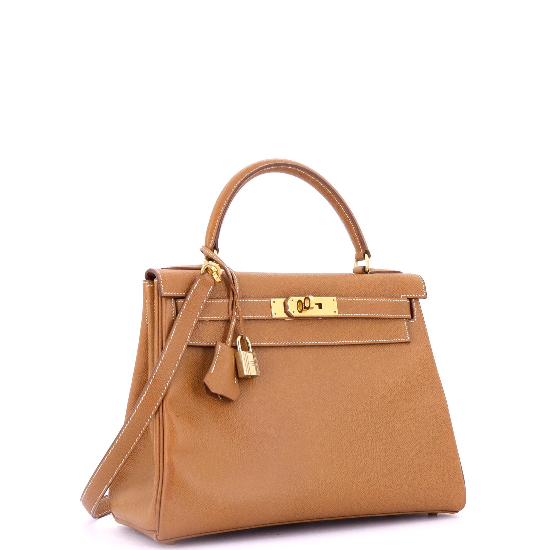 Hermes Kelly Handbag Brown Courchevel with Gold Hardware 28