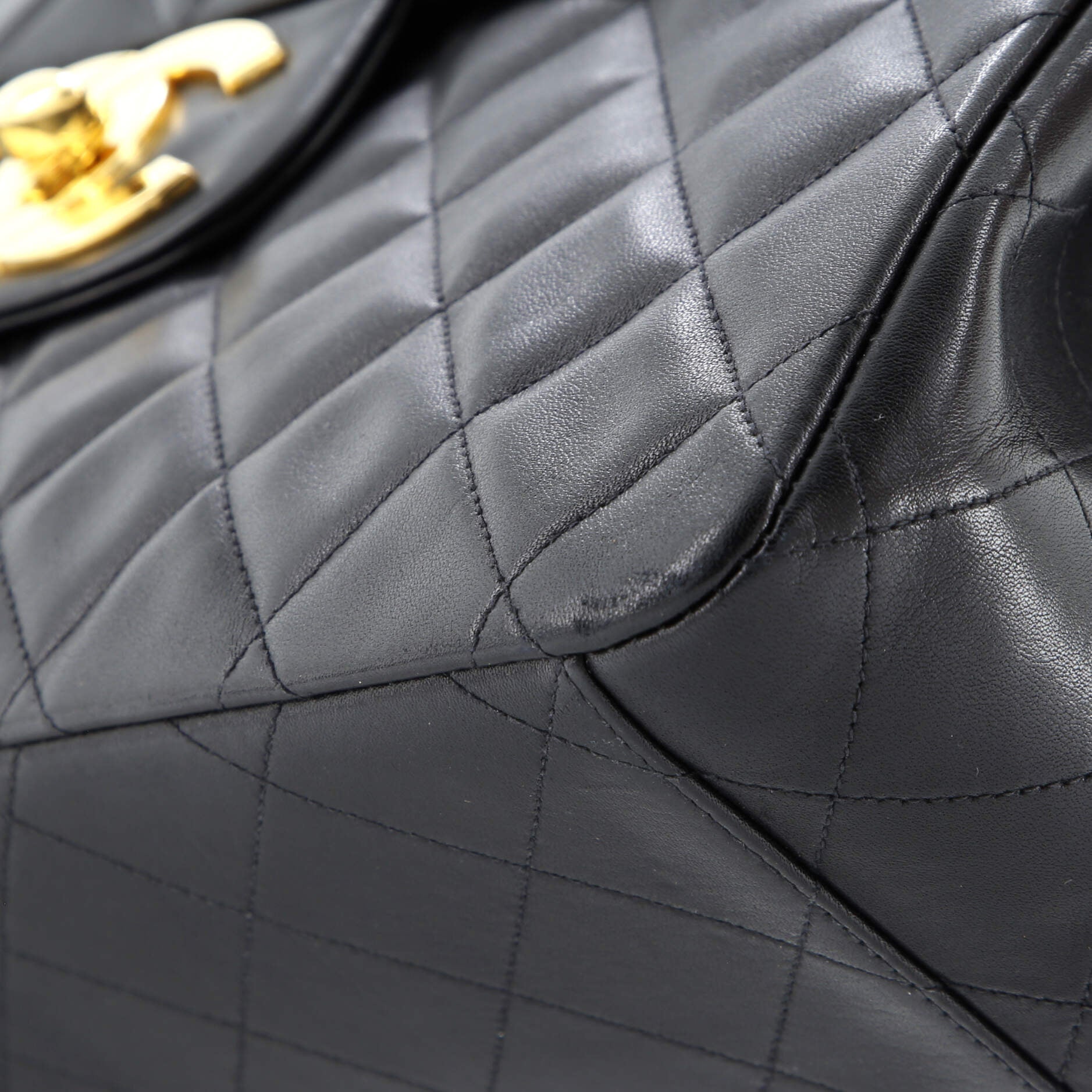 Chanel Vintage Classic Single Flap Bag Quilted Lambskin Jumbo