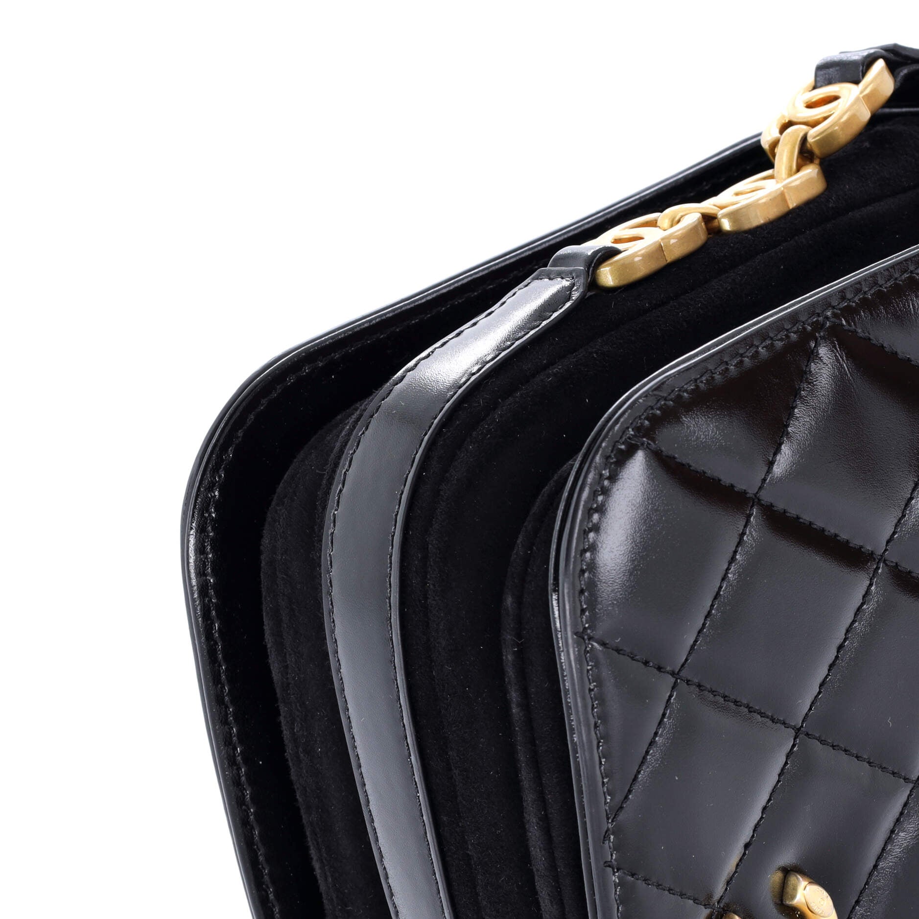 Chanel My Sweet CC Full Flap Messenger Bag Quilted Shiny Calfskin with Suede Mini