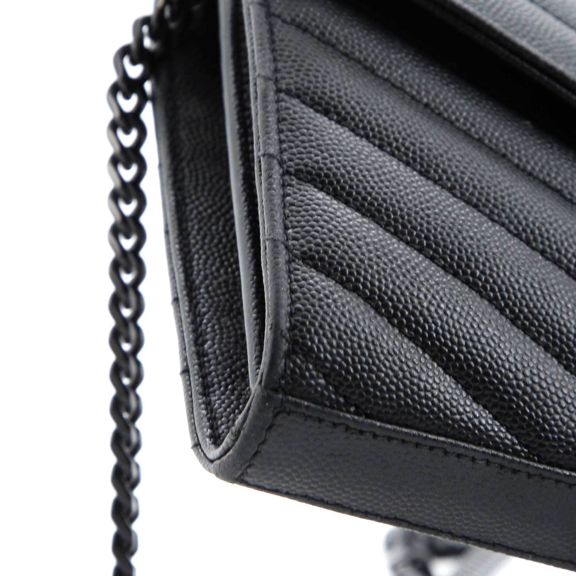 Saint Laurent Classic Monogram Wallet on Chain Matelasse Chevron Leather Medium