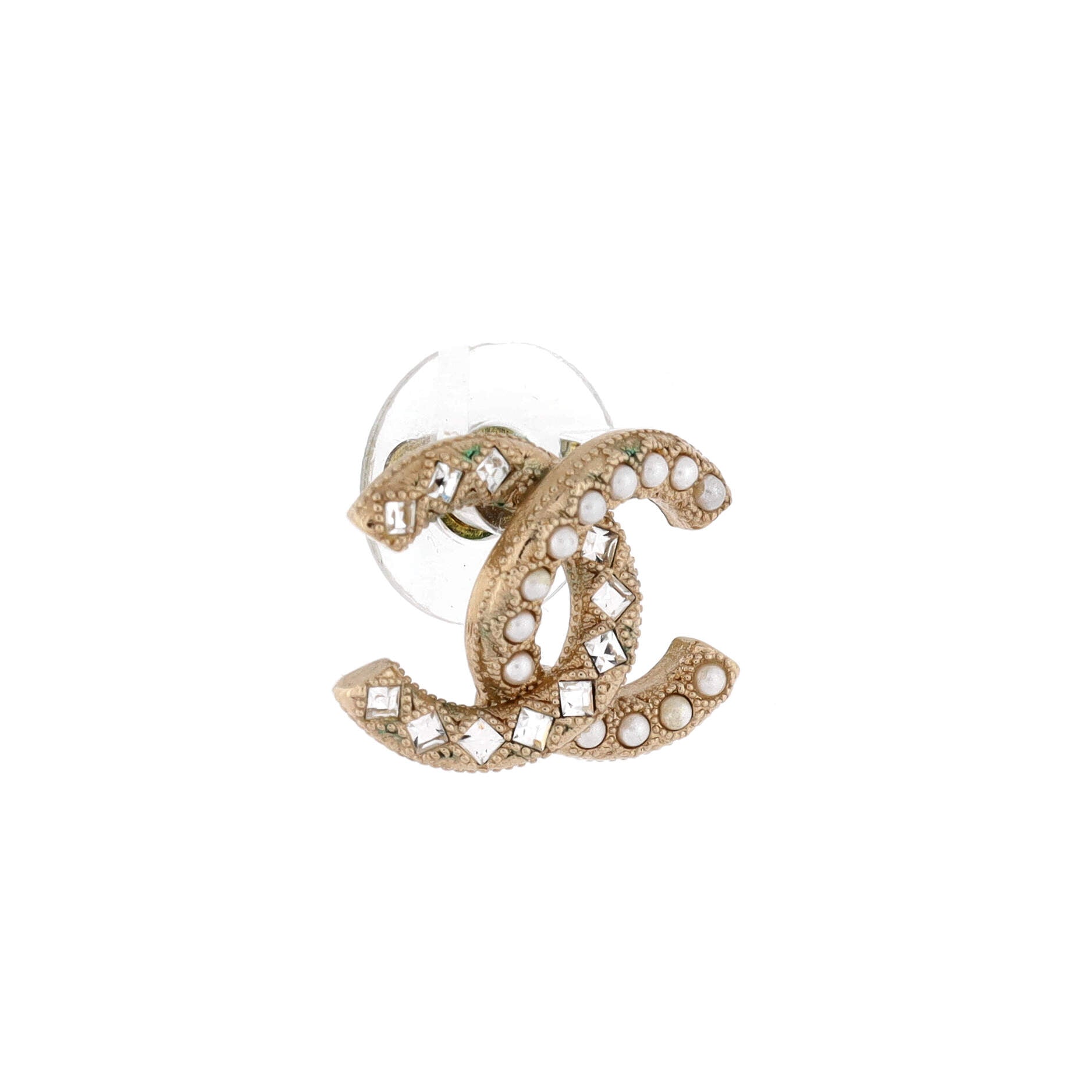 Chanel CC Stud Earrings Metal with Faux Pearls and Crystals