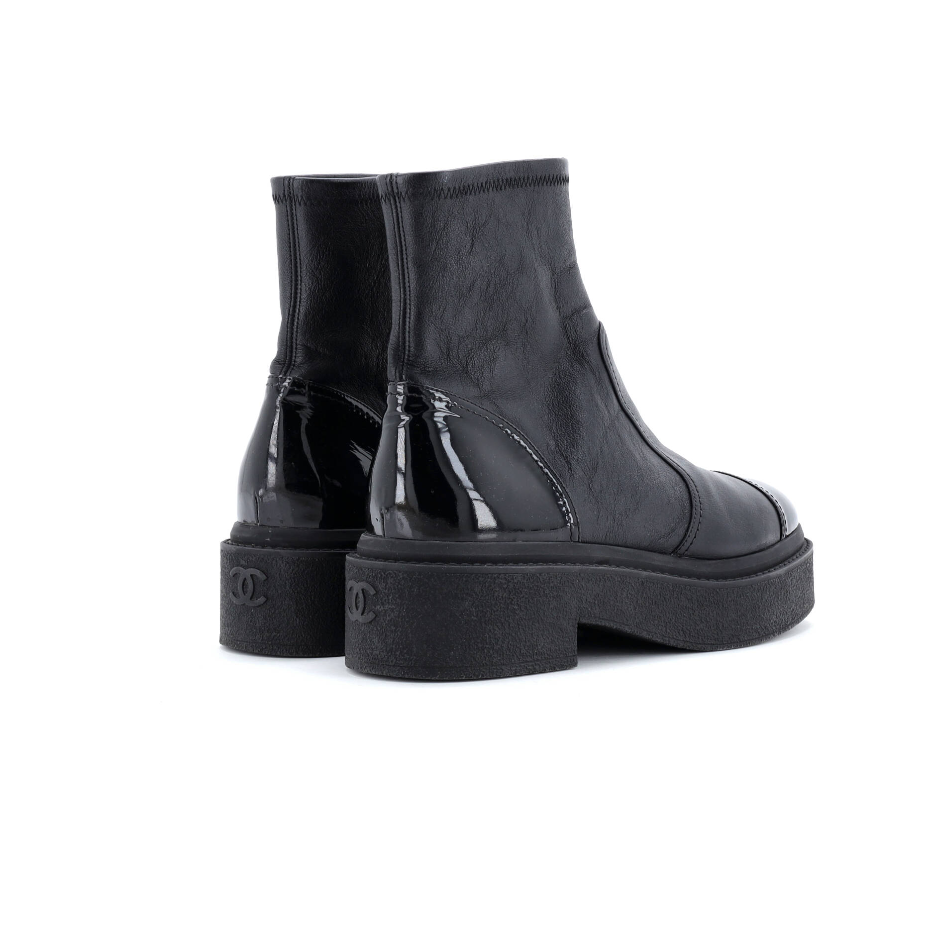 Chanel Women's CC Cap Toe Chelsea Boots Leather with Patent