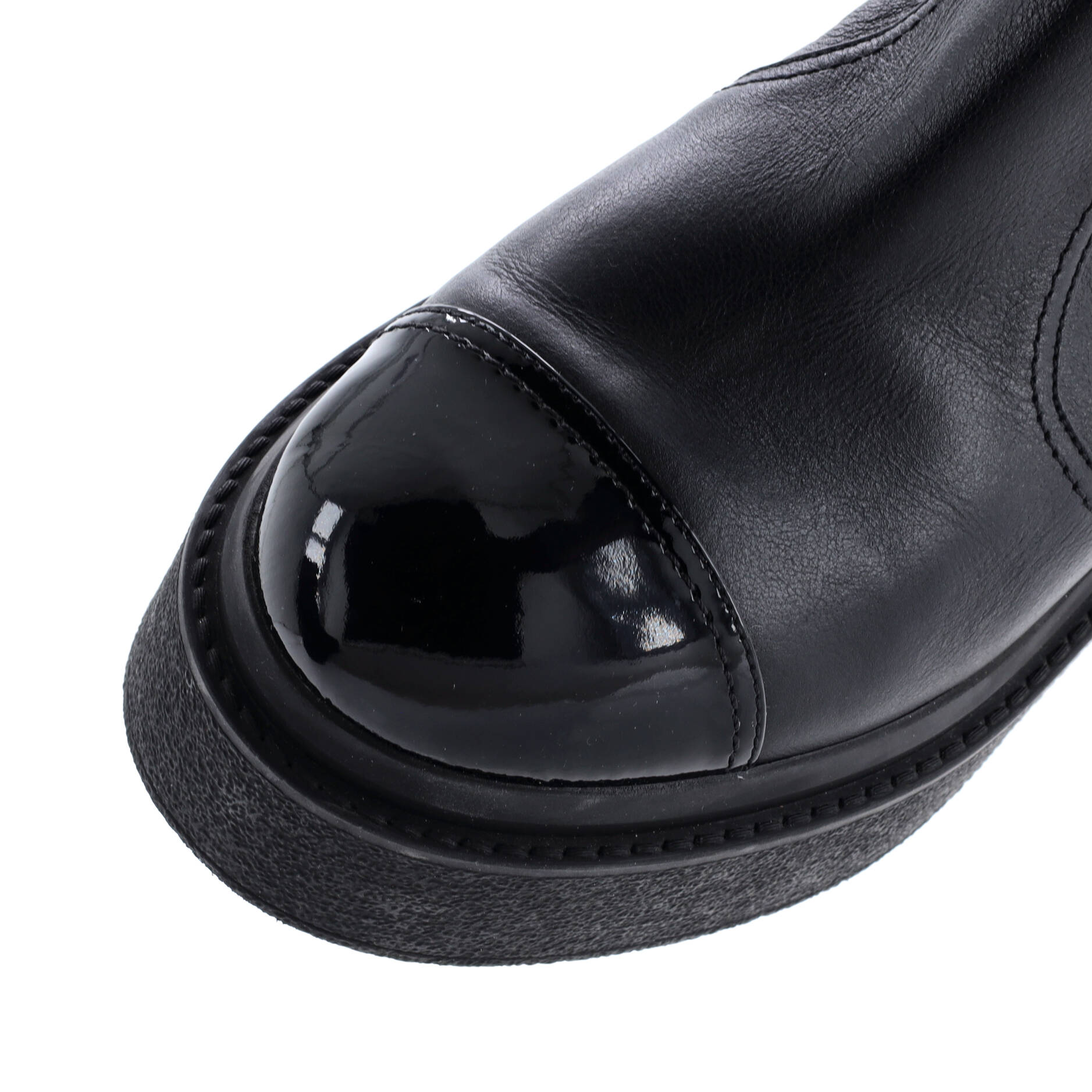Chanel Women's CC Cap Toe Chelsea Boots Leather with Patent