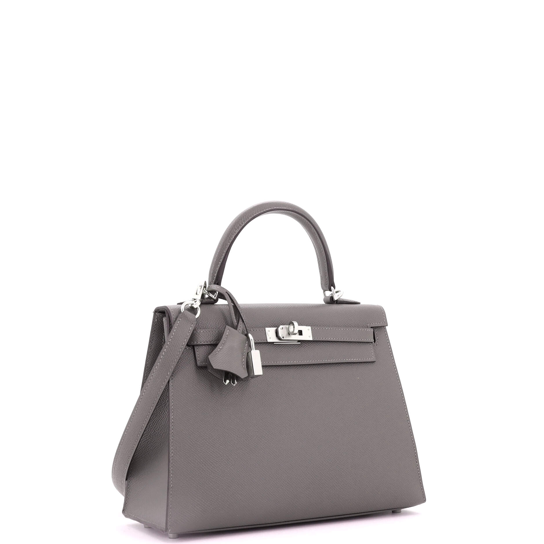 Hermes Kelly Handbag Grey Epsom with Palladium Hardware 25