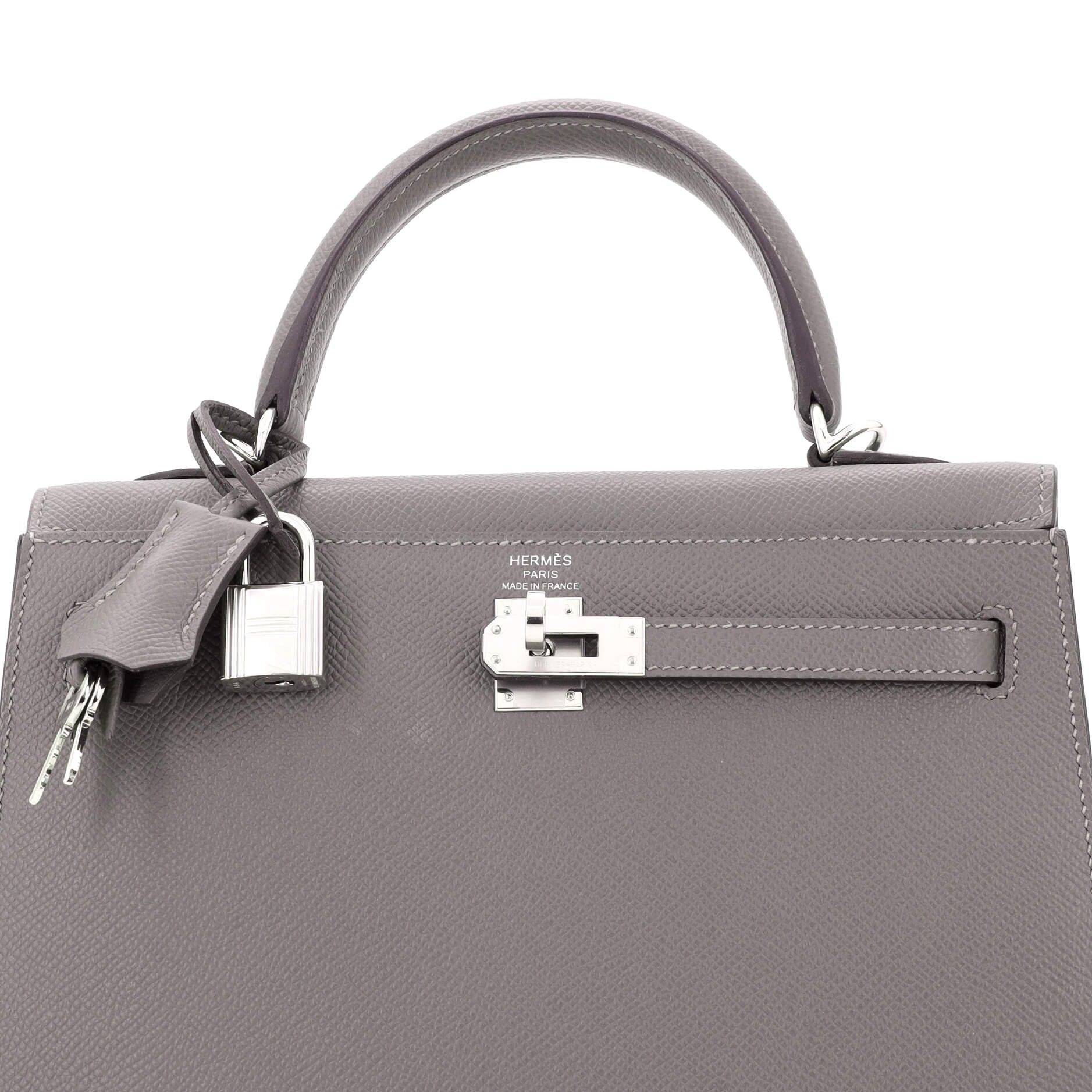 Hermes Kelly Handbag Grey Epsom with Palladium Hardware 25