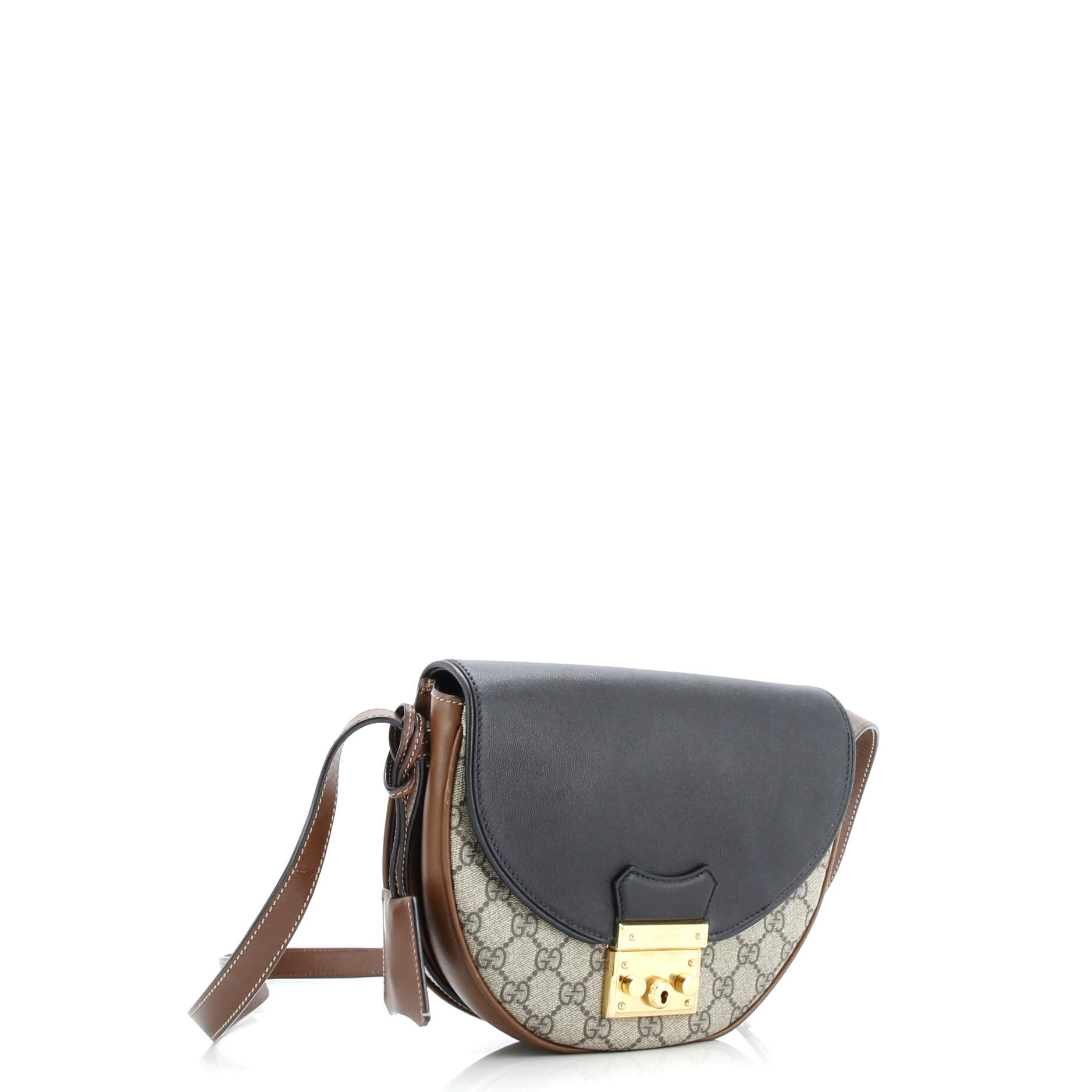 Gucci Padlock Saddle Shoulder Bag GG Coated Canvas and Leather Small