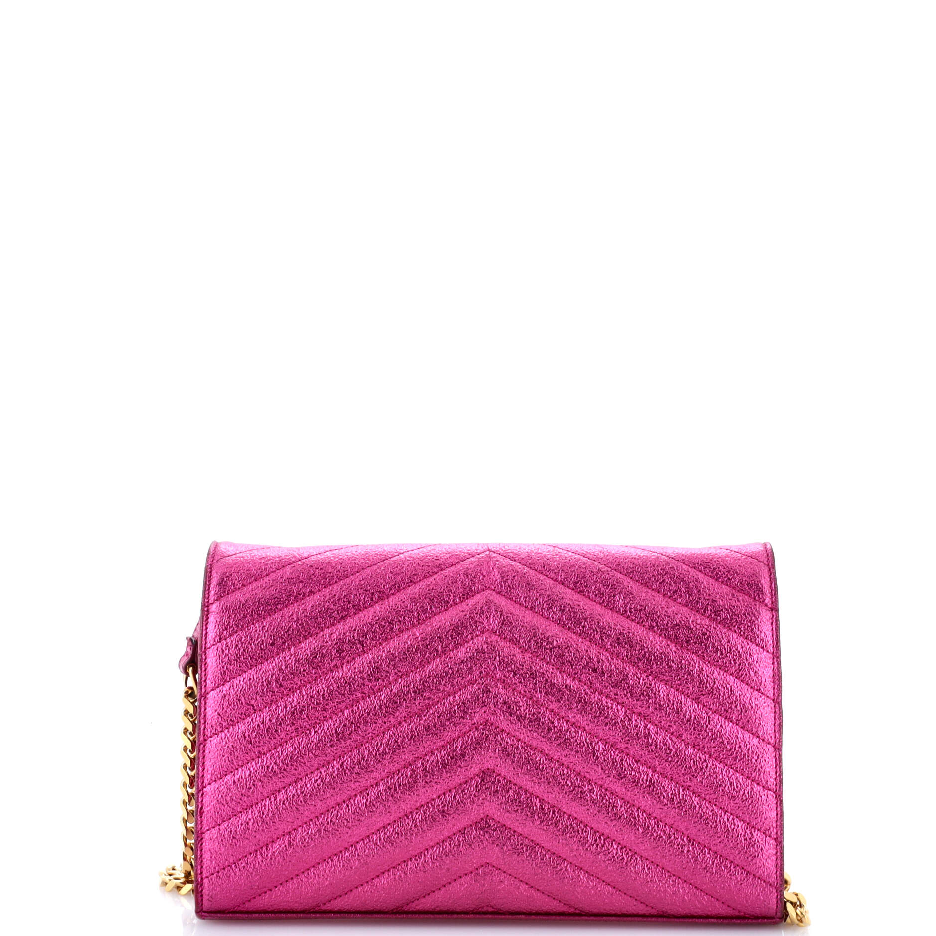 Saint Laurent Classic Monogram Wallet on Chain Matelasse Chevron Metallic Leather Medium
