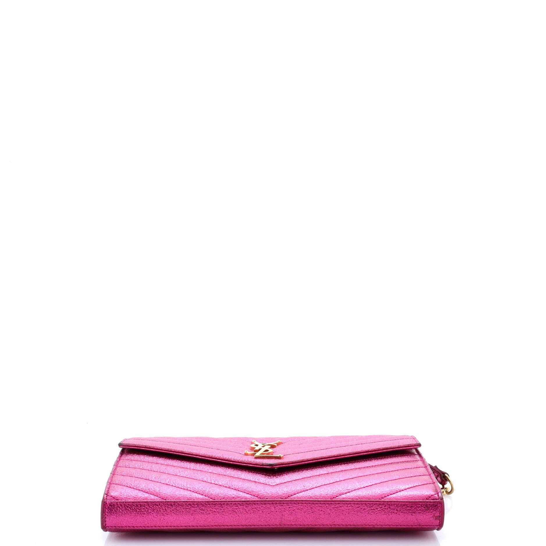 Saint Laurent Classic Monogram Wallet on Chain Matelasse Chevron Metallic Leather Medium