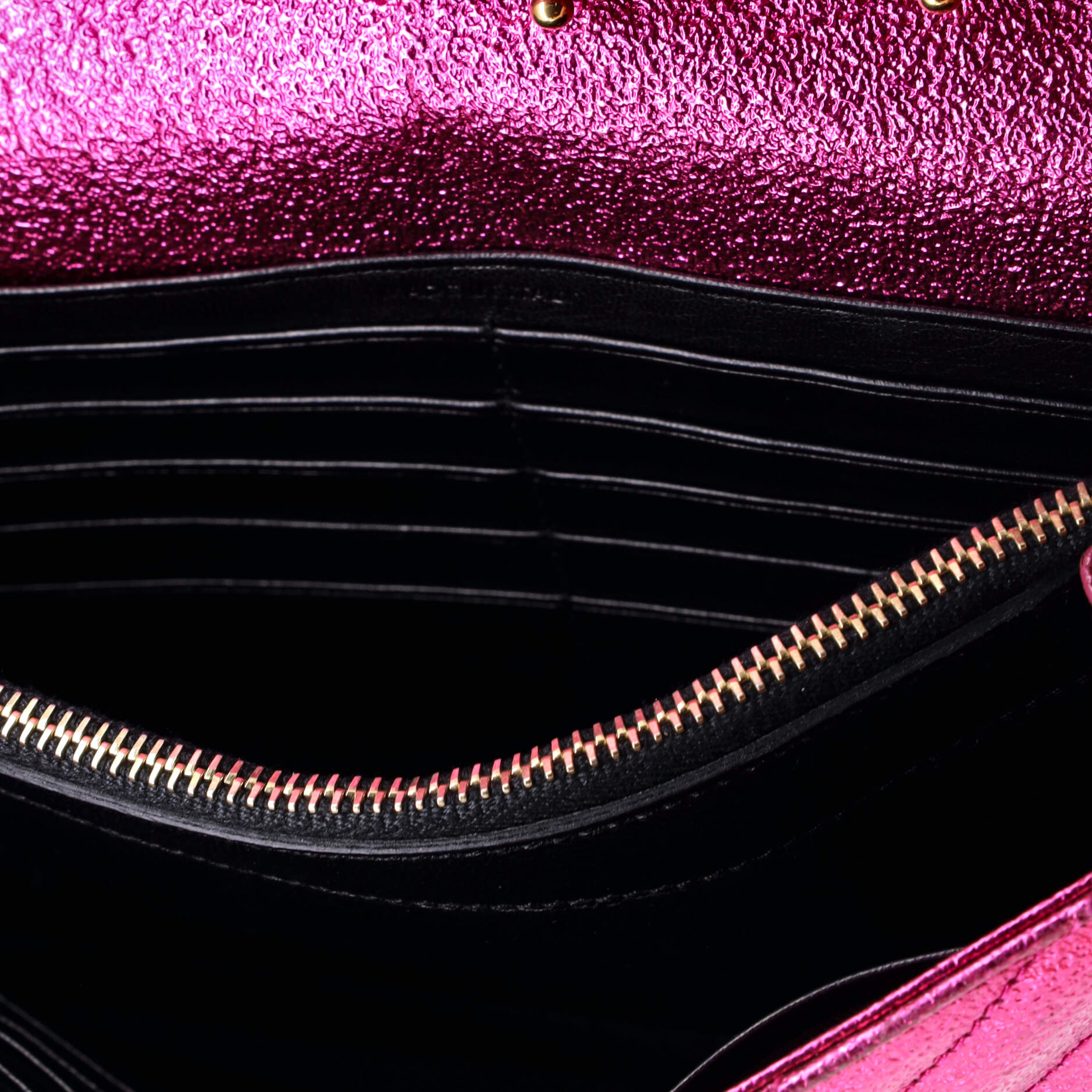 Saint Laurent Classic Monogram Wallet on Chain Matelasse Chevron Metallic Leather Medium