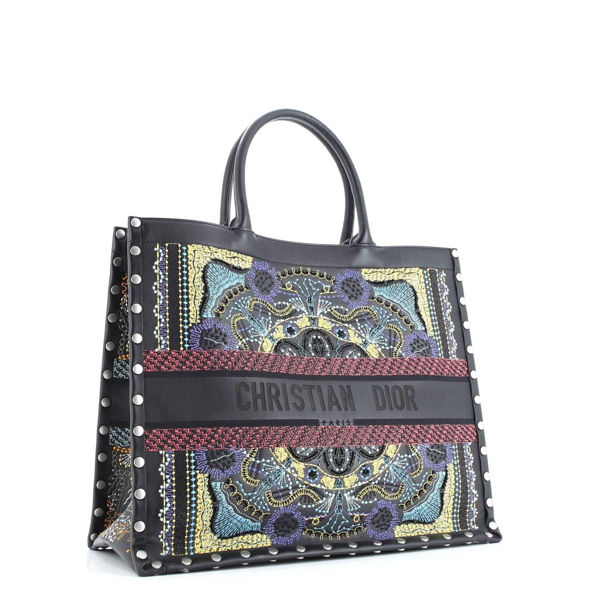 Christian Dior Book Tote Embroidered Studded Leather Large