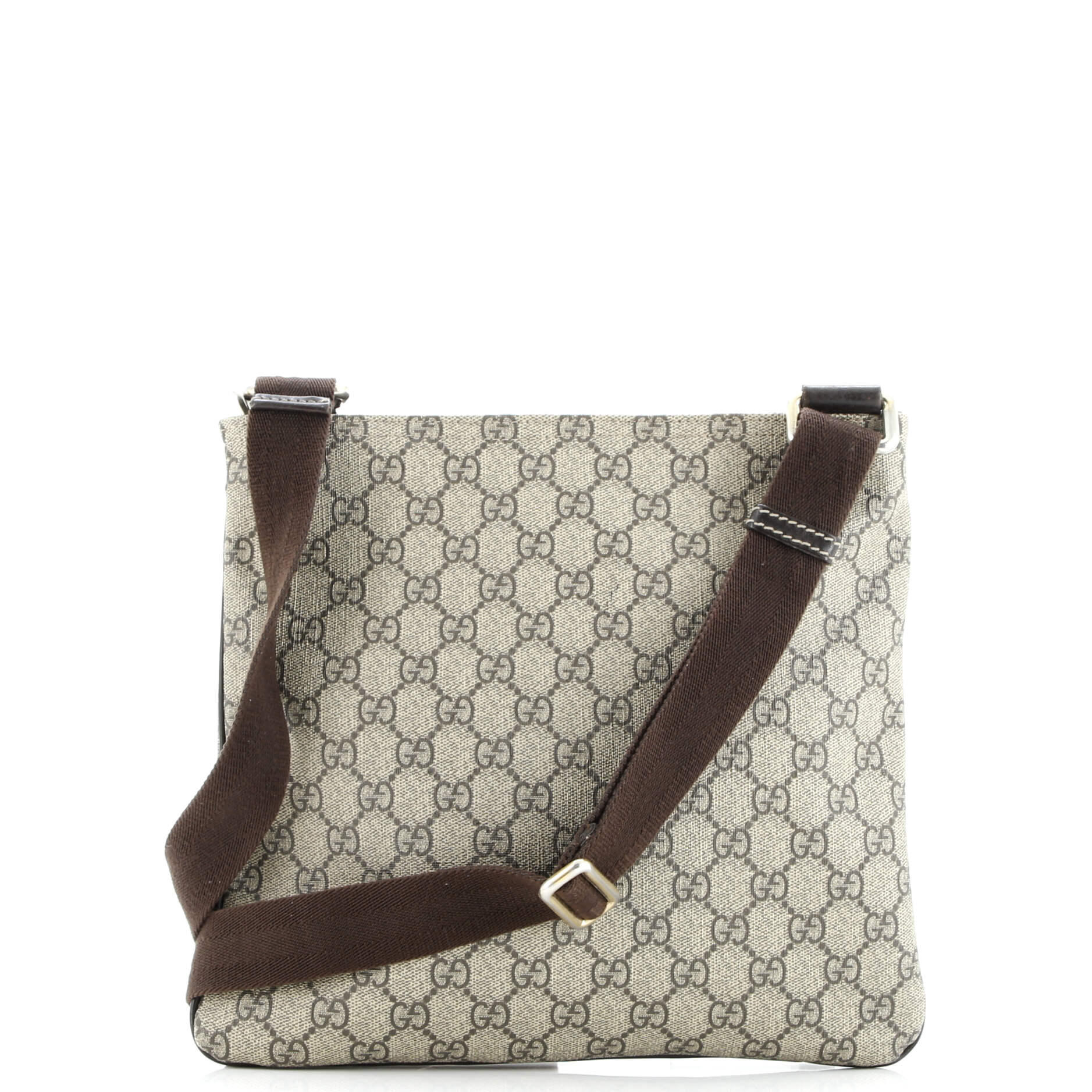 Gucci Front Zip Flat Messenger Bag GG Coated Canvas Medium