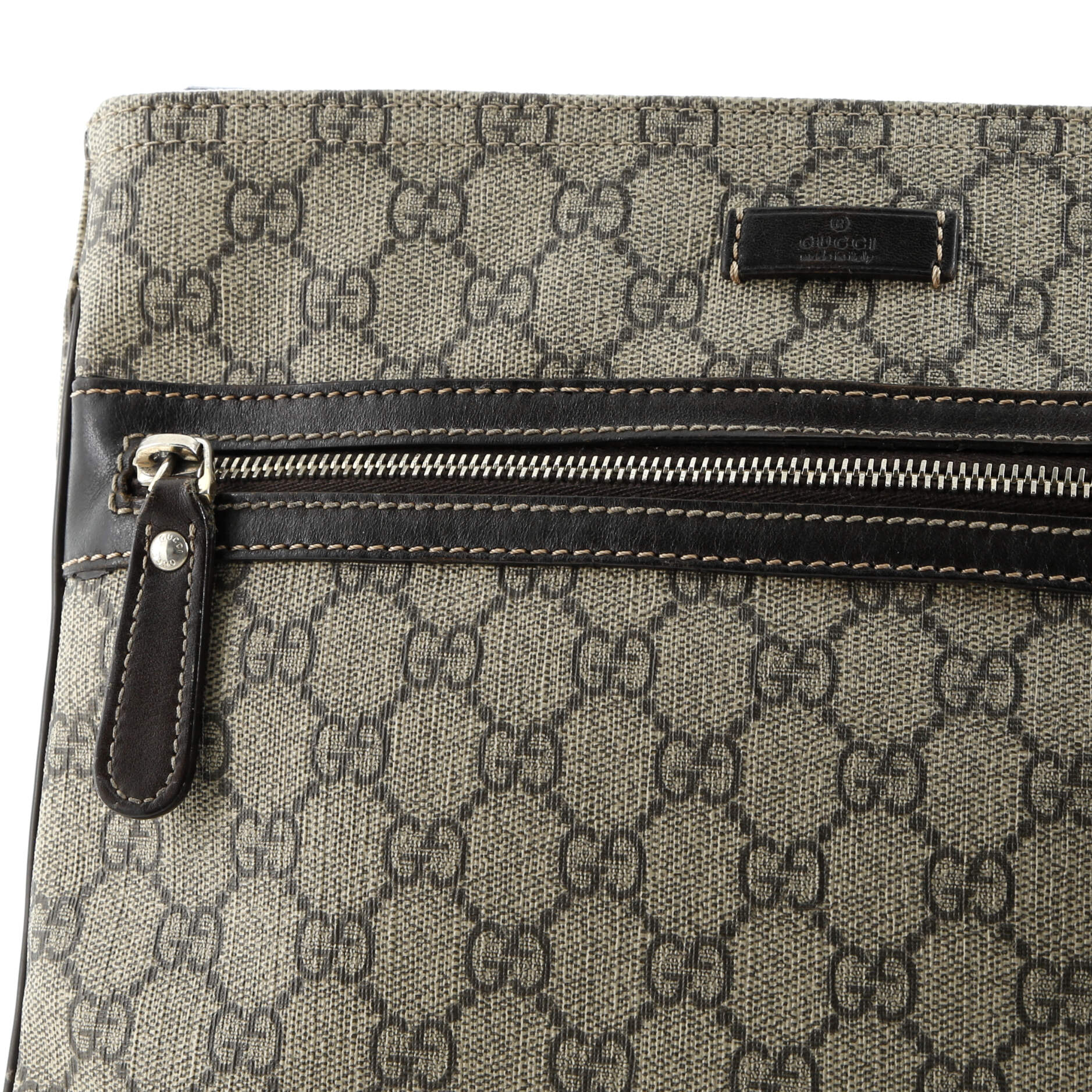 Gucci Front Zip Flat Messenger Bag GG Coated Canvas Medium
