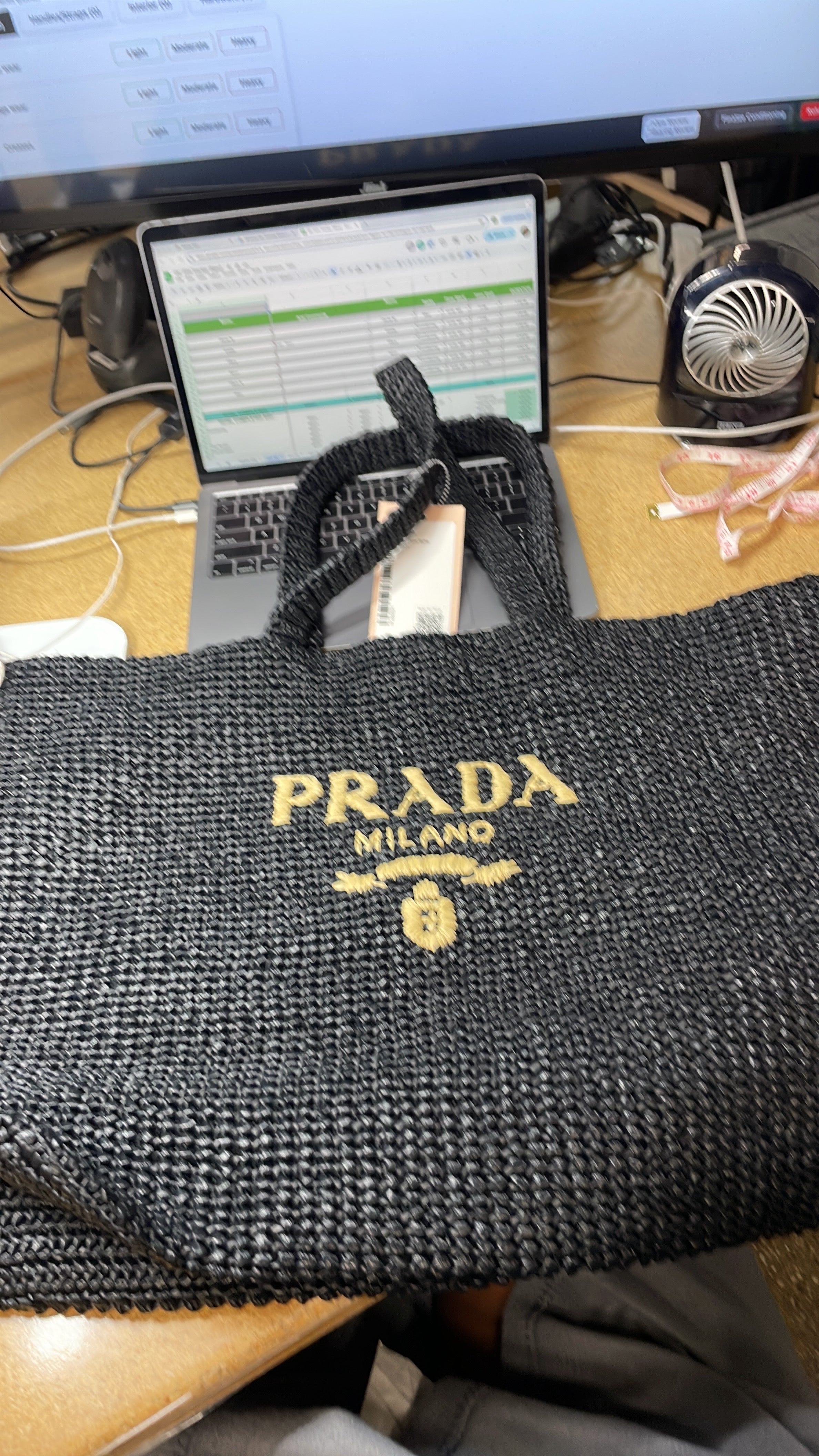 Prada Logo Tote Raffia Large
