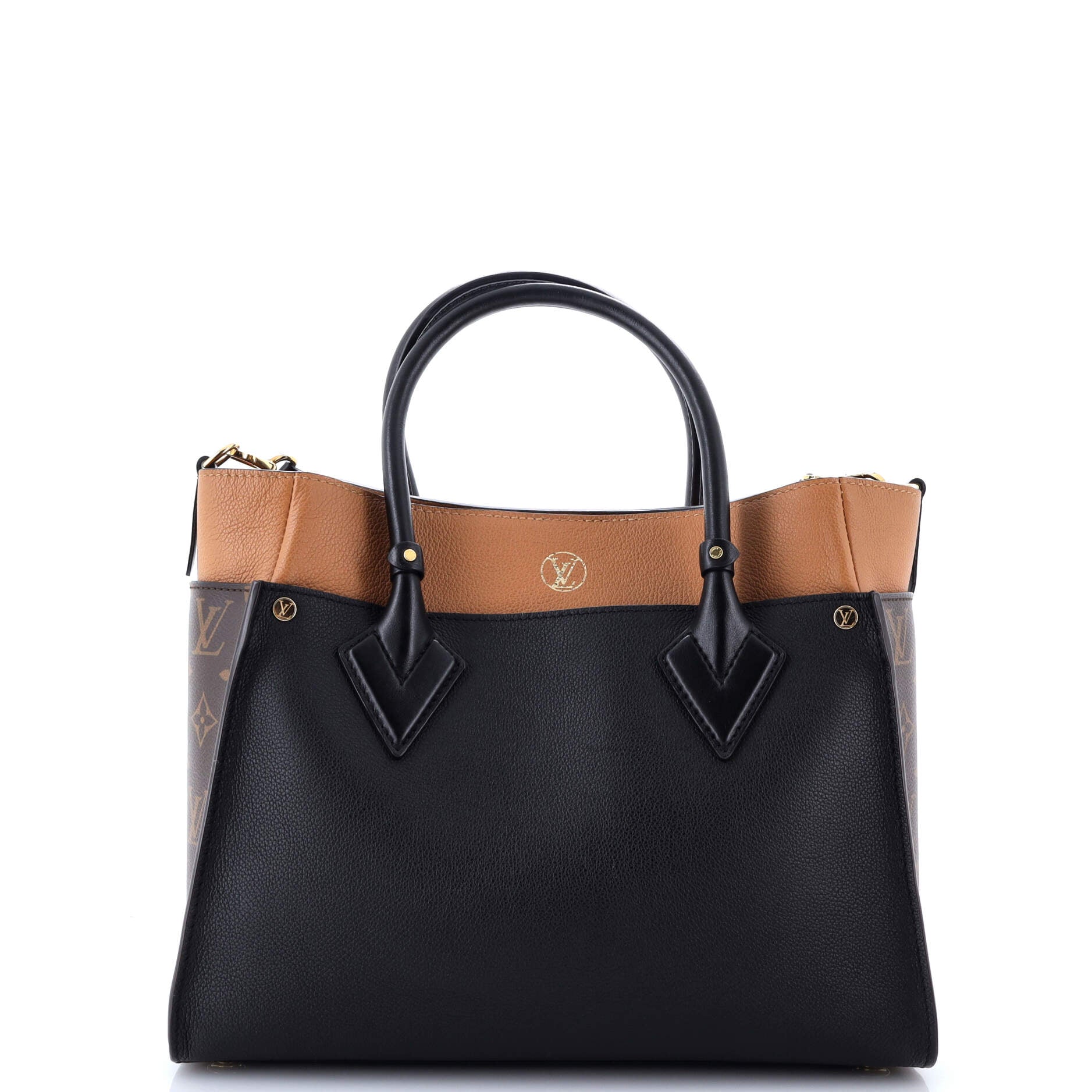 Louis Vuitton On My Side Tote Leather with Monogram Canvas MM