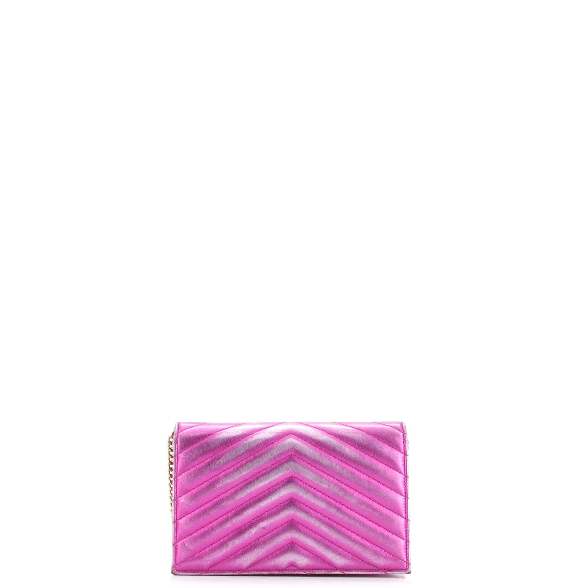 Saint Laurent Classic Monogram Wallet on Chain Matelasse Chevron Metallic Leather Small
