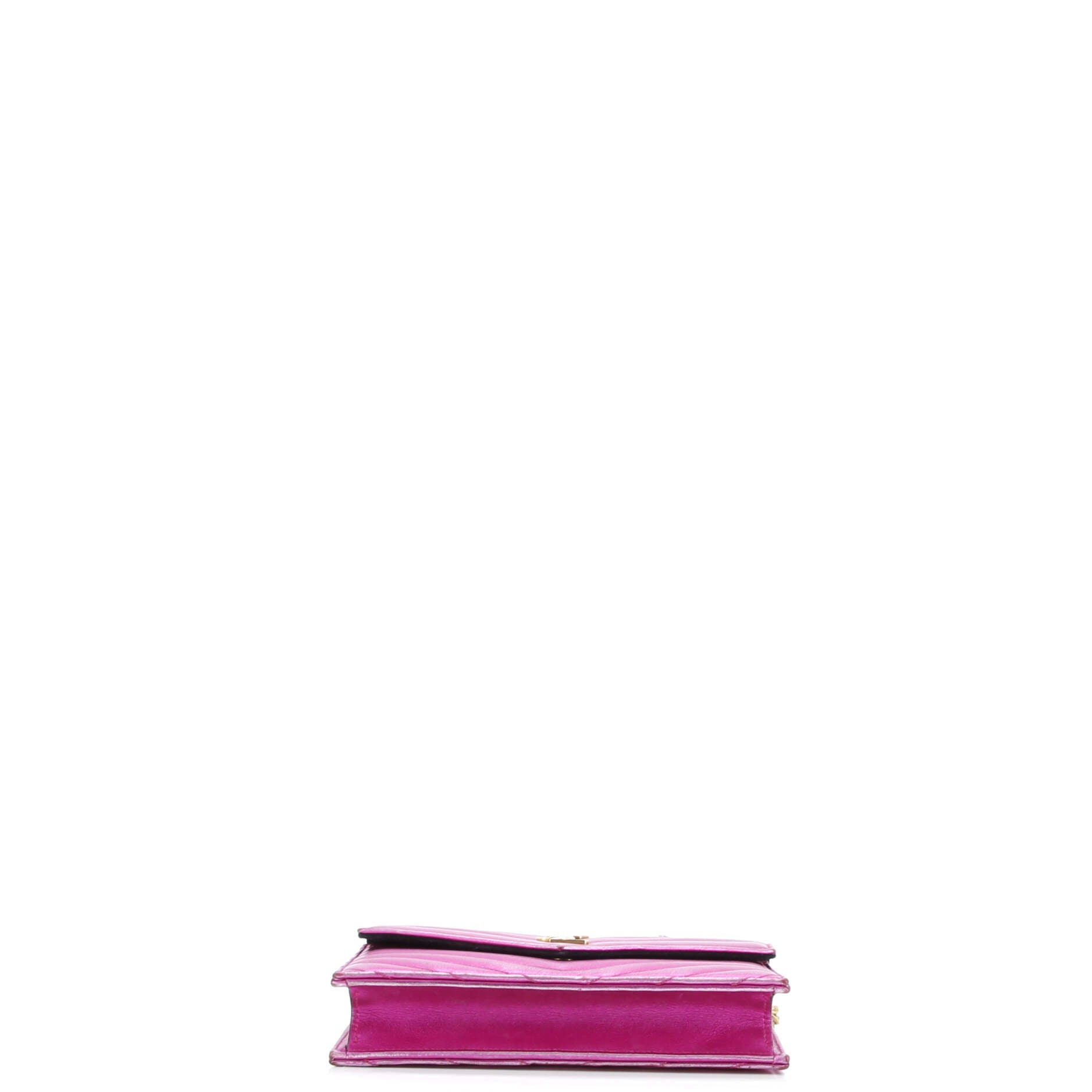 Saint Laurent Classic Monogram Wallet on Chain Matelasse Chevron Metallic Leather Small