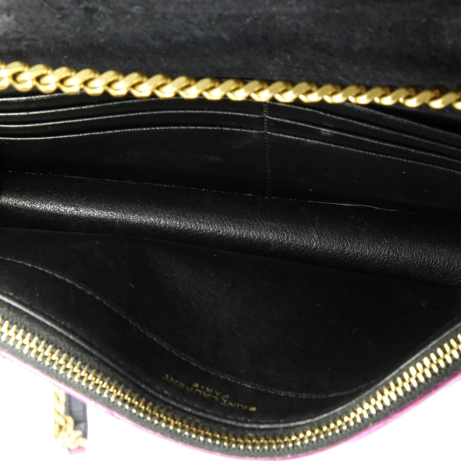 Saint Laurent Classic Monogram Wallet on Chain Matelasse Chevron Metallic Leather Small