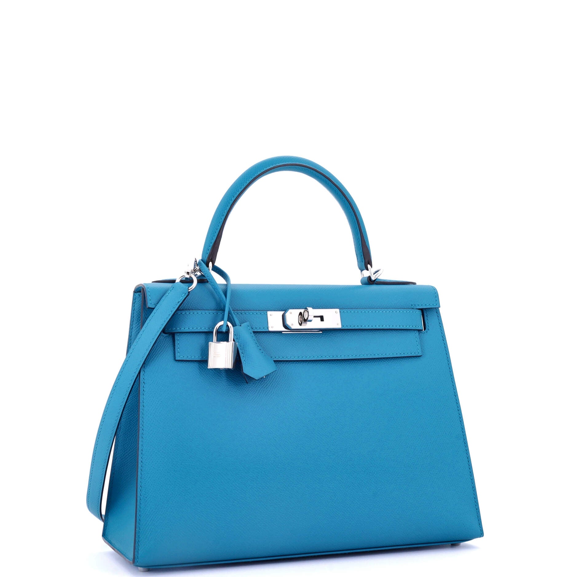 Hermes Kelly Handbag Blue Epsom with Palladium Hardware 28