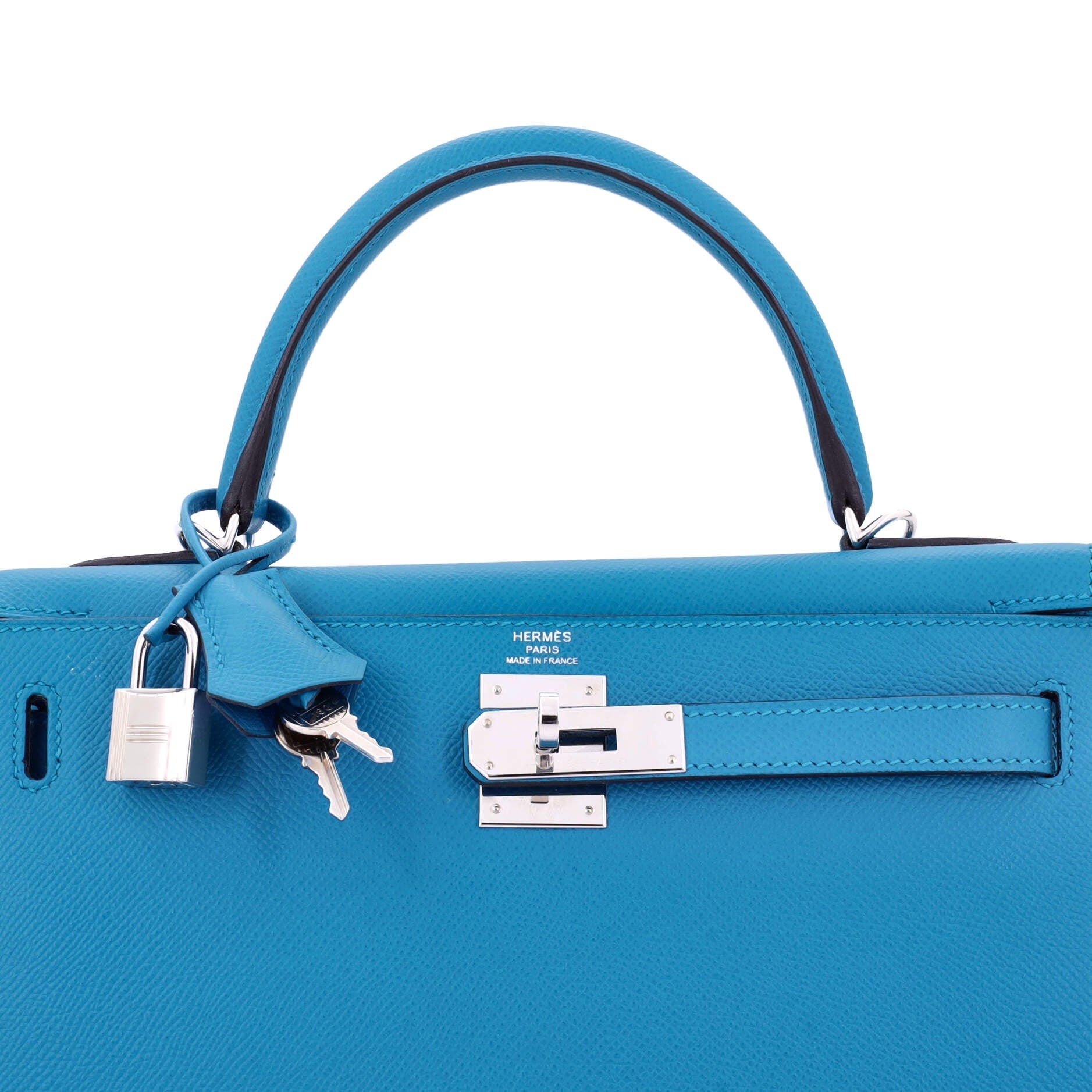 Hermes Kelly Handbag Blue Epsom with Palladium Hardware 28