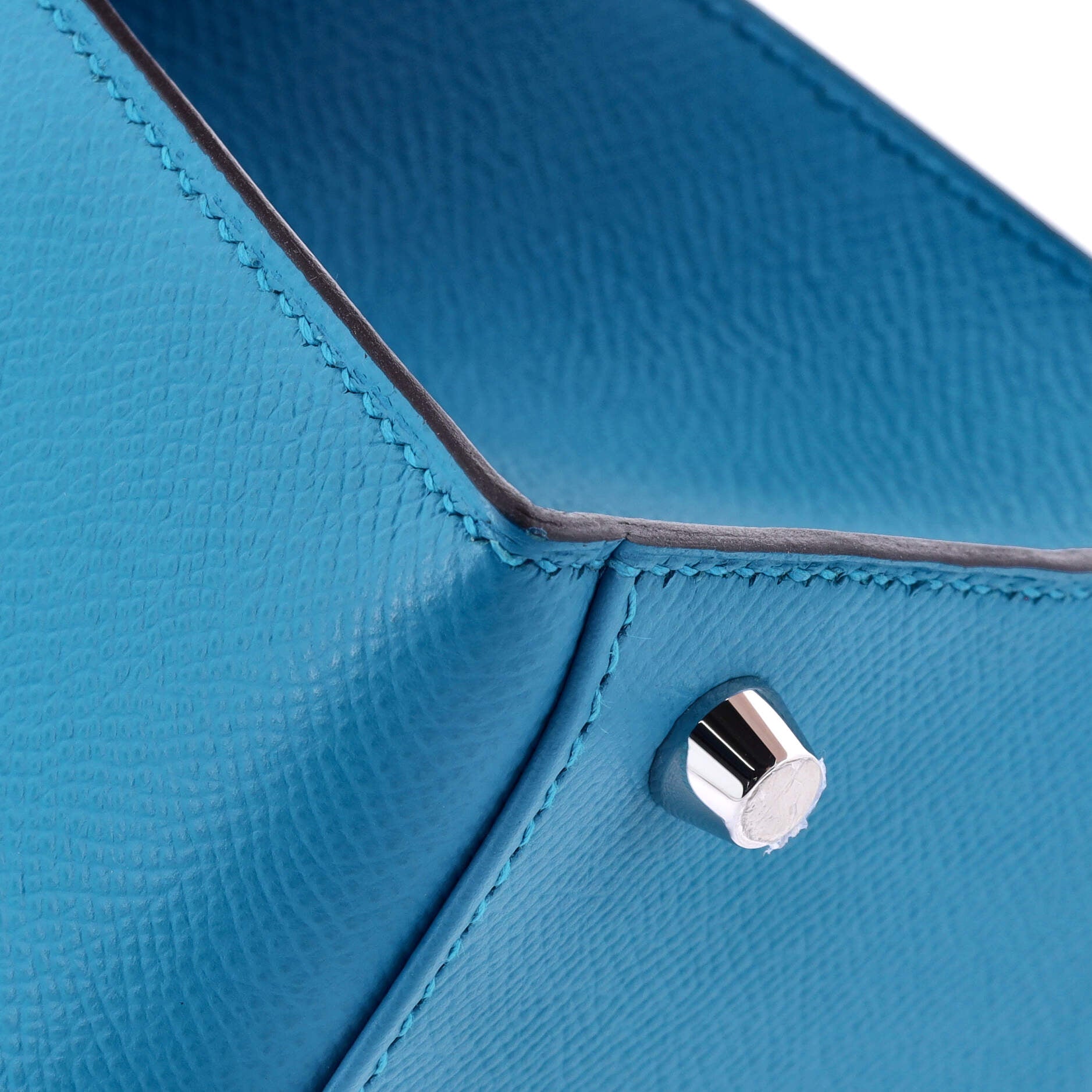 Hermes Kelly Handbag Blue Epsom with Palladium Hardware 28