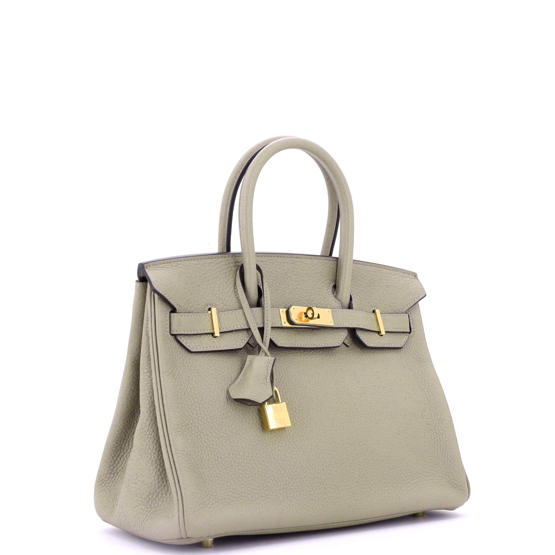 Hermes Birkin Handbag Green Clemence with Gold Hardware 30