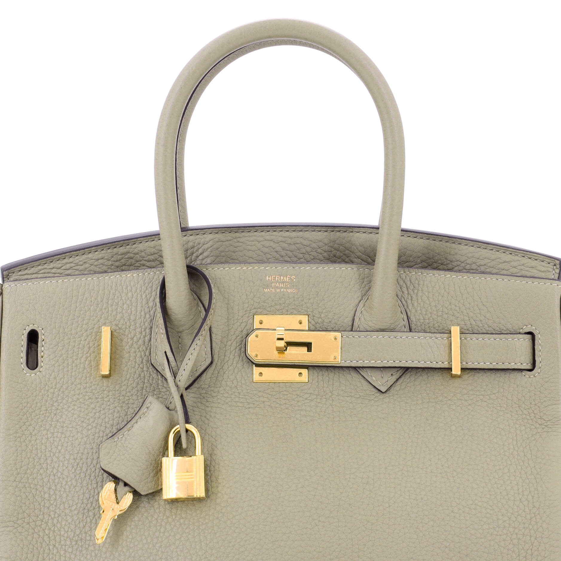 Hermes Birkin Handbag Green Clemence with Gold Hardware 30