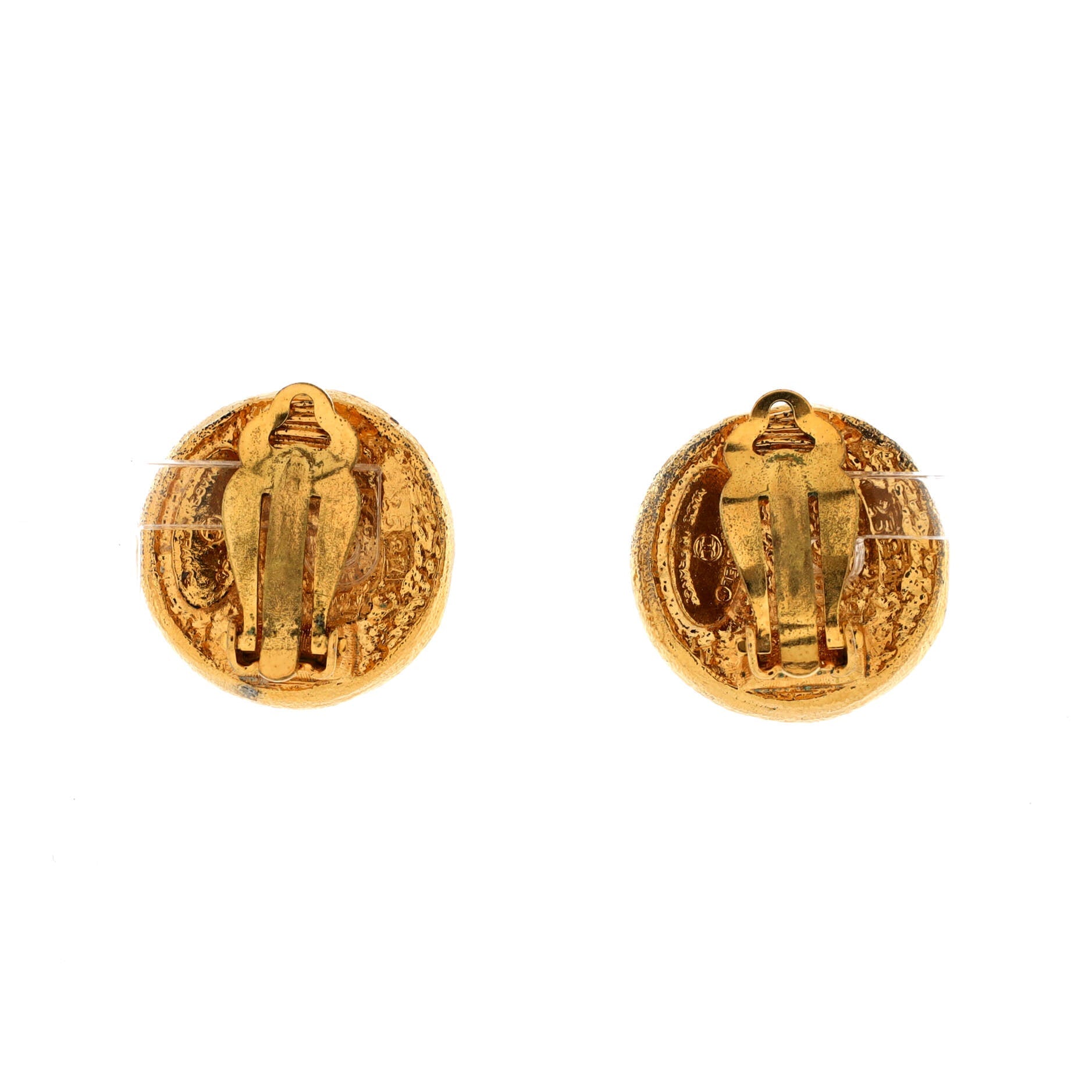 Chanel Vintage CC Round Clip-On Earrings Metal