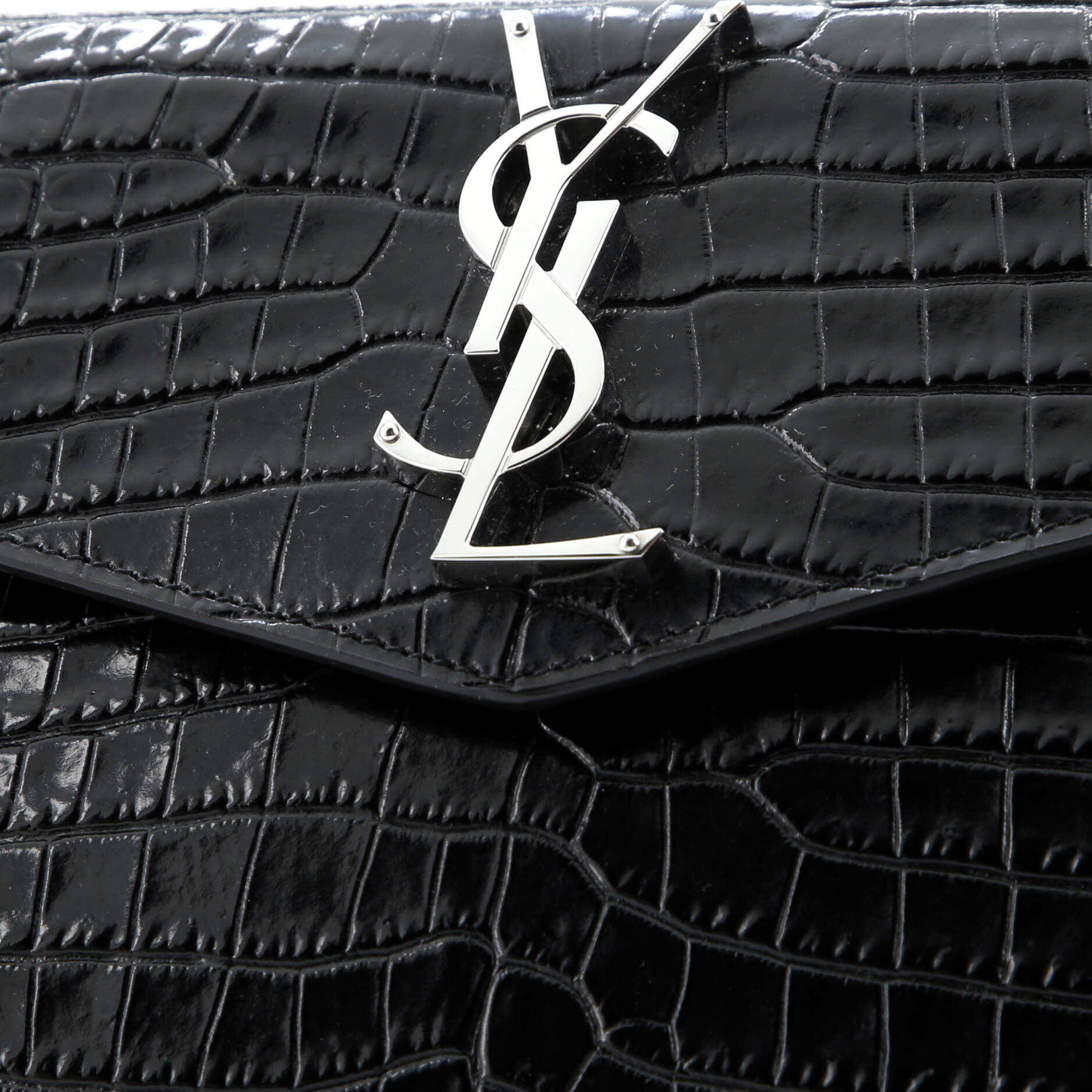 Saint Laurent Uptown Pouch Crocodile Embossed Leather