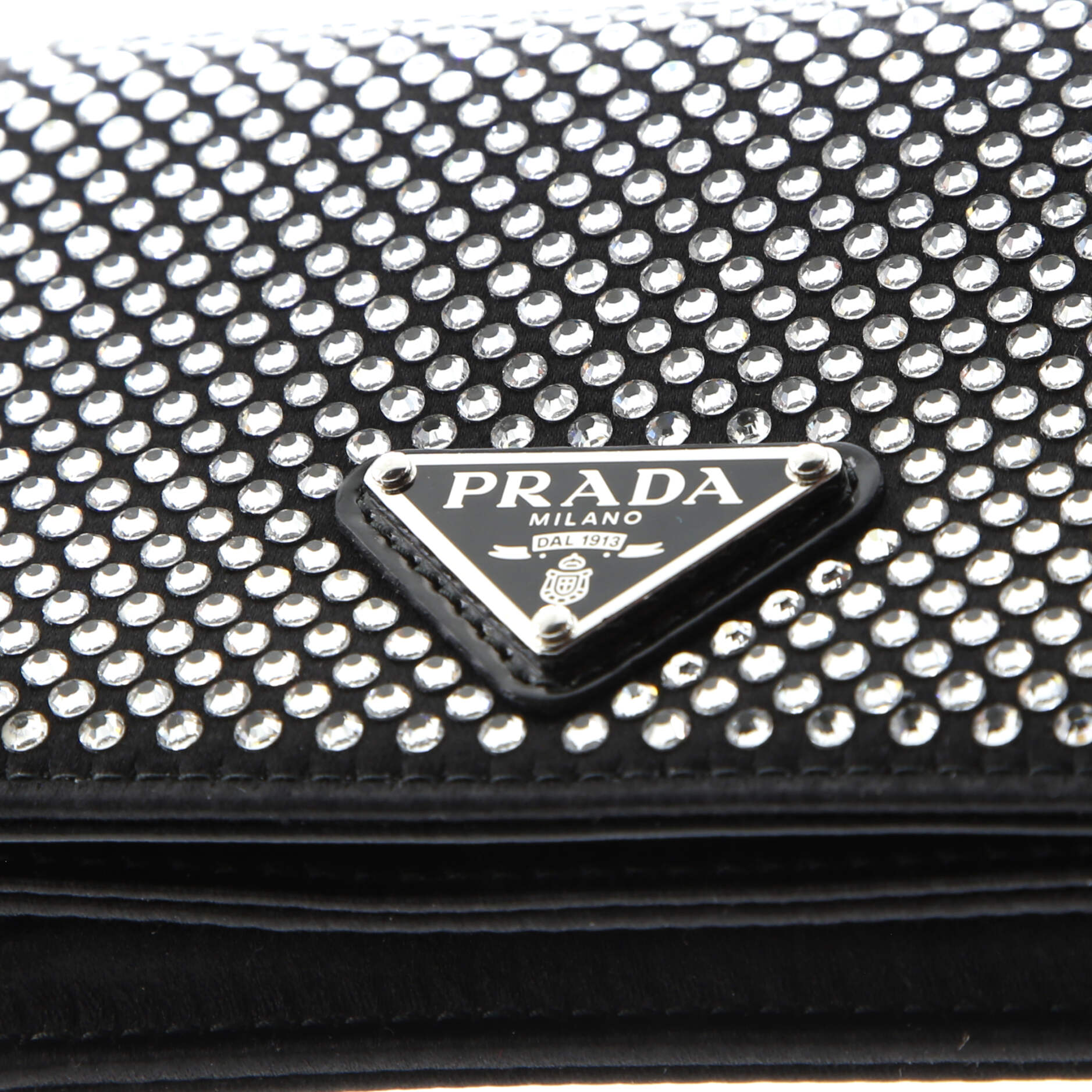 Prada Flap Card Holder with Chain Satin with Crystals
