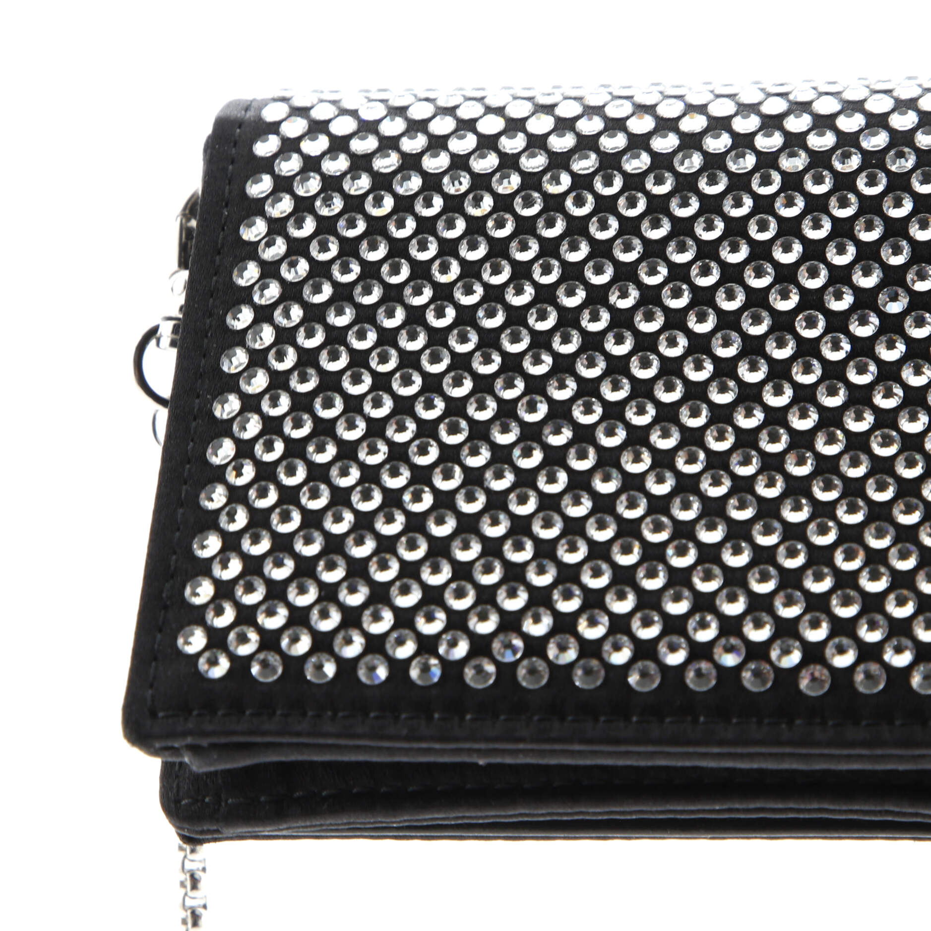 Prada Flap Card Holder with Chain Satin with Crystals