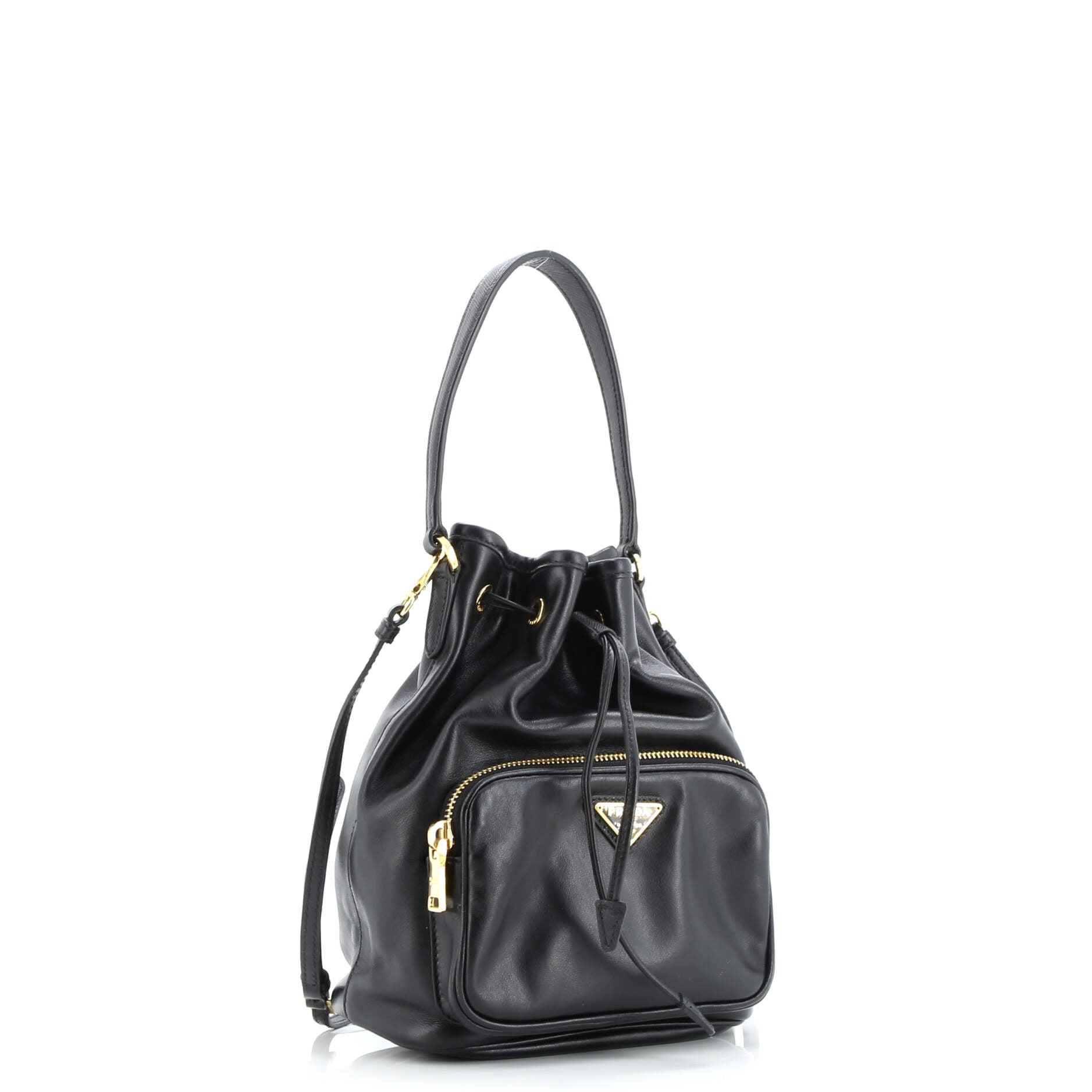 Prada Drawstring Pocket Bucket Bag Soft Calf Small