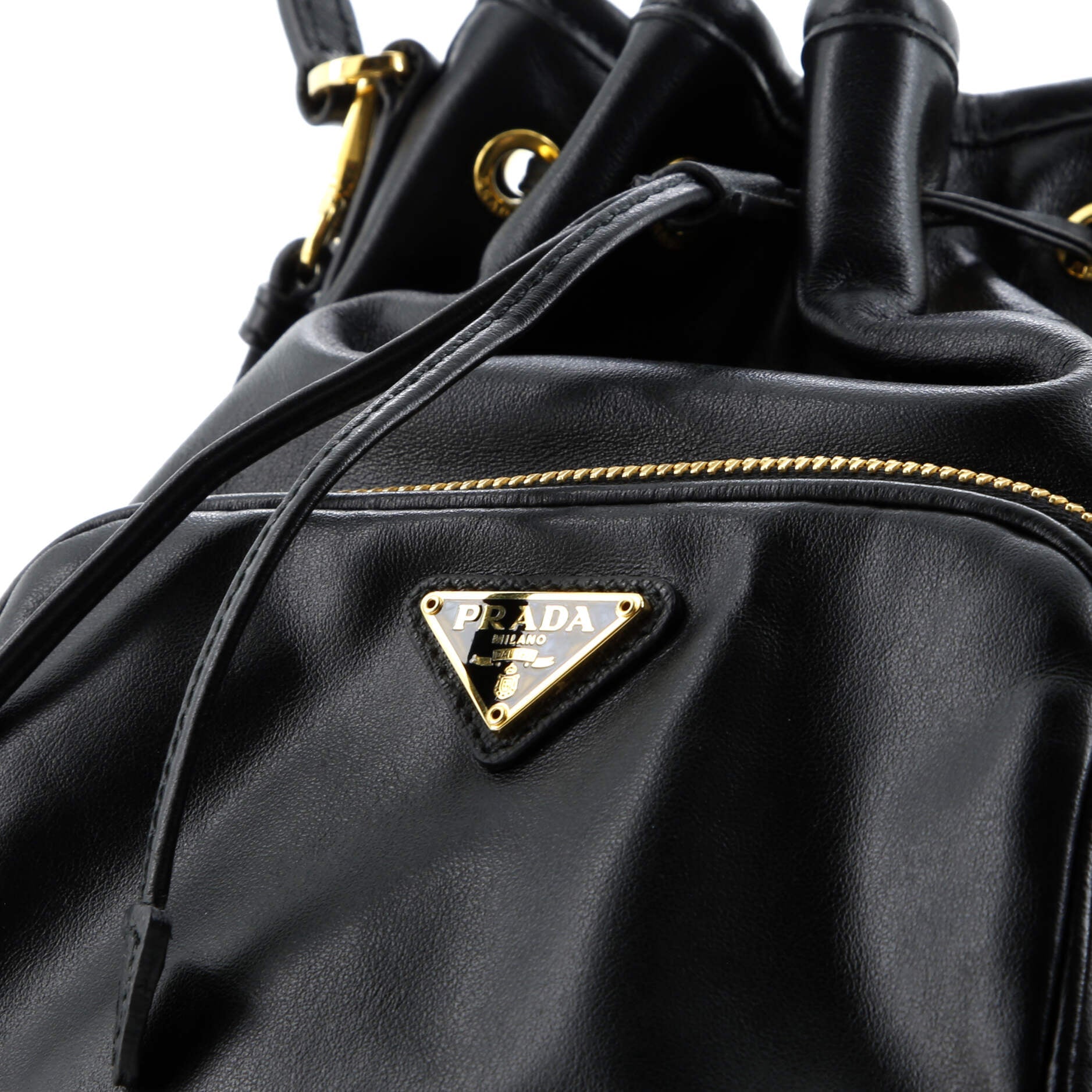 Prada Drawstring Pocket Bucket Bag Soft Calf Small