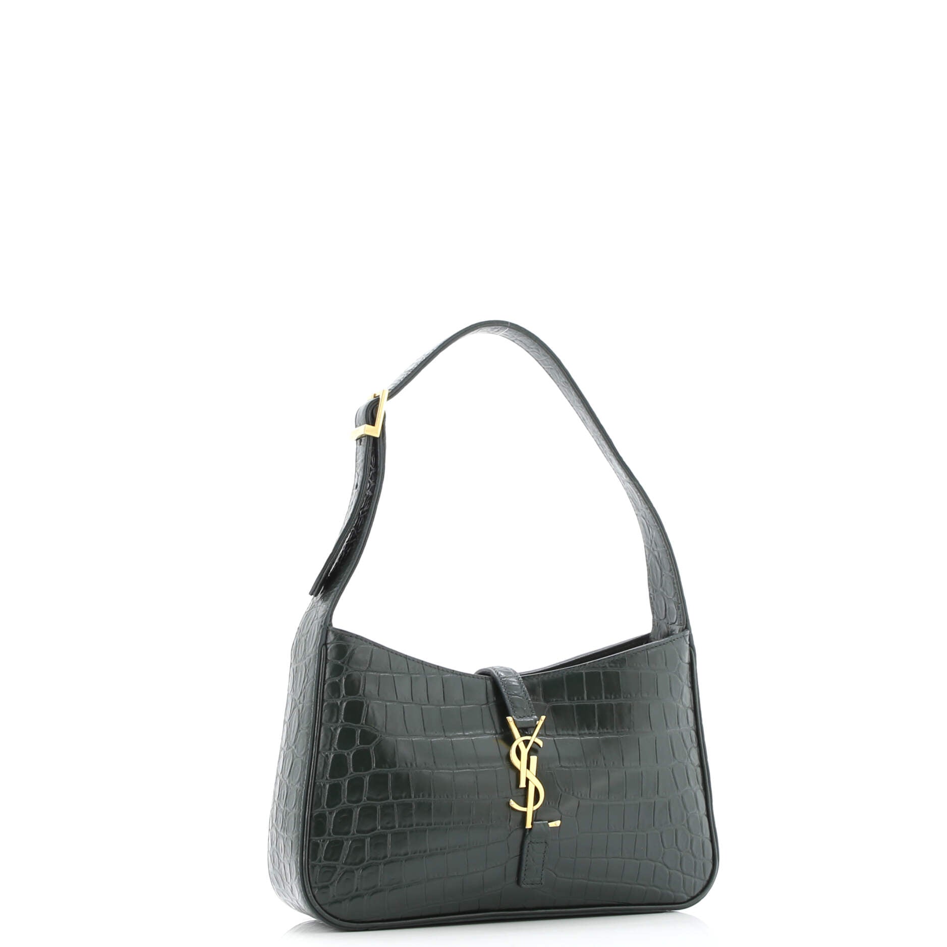 Saint Laurent Le 5 a 7 Hobo Crocodile Embossed Leather Small