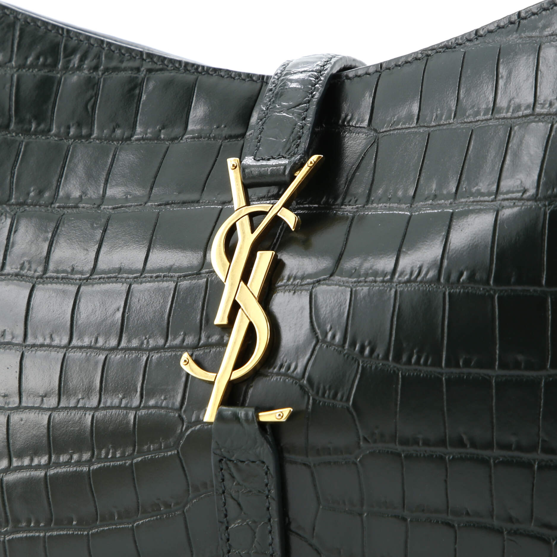 Saint Laurent Le 5 a 7 Hobo Crocodile Embossed Leather Small