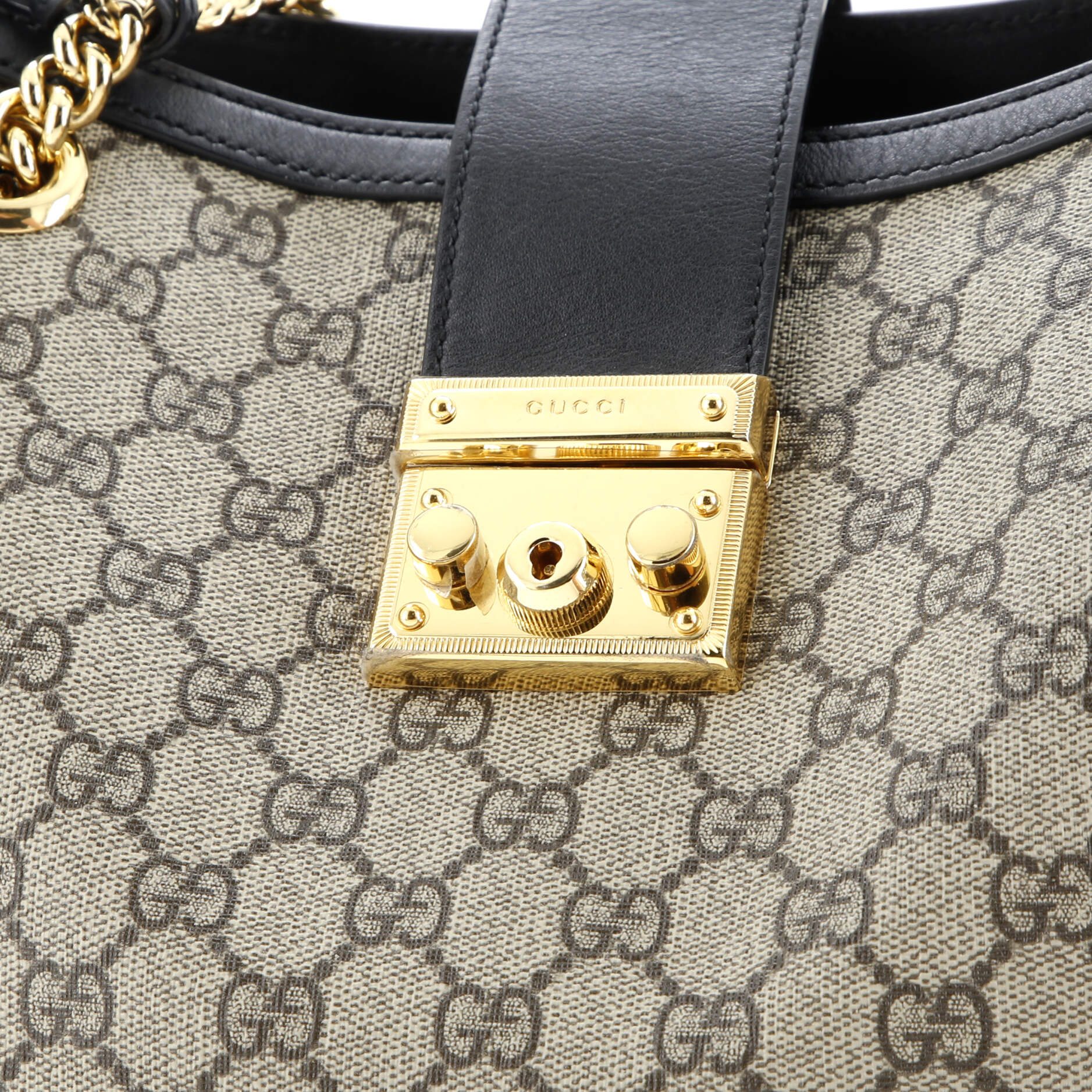 Gucci Padlock Chain Tote GG Coated Canvas with Leather Medium